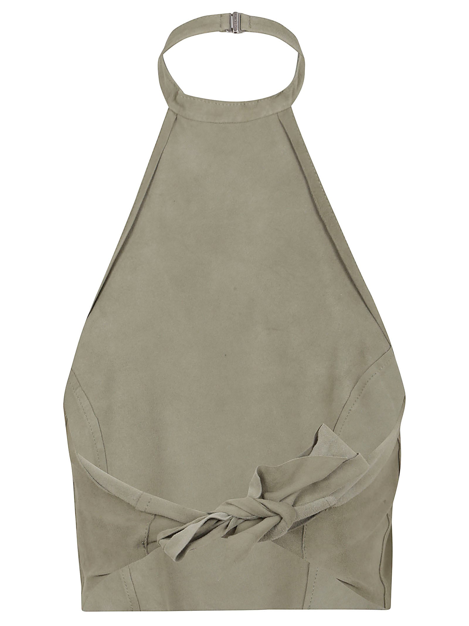 Pinko Suede Halterneck Top With Back Tie Detail In Muschio Chiaro
