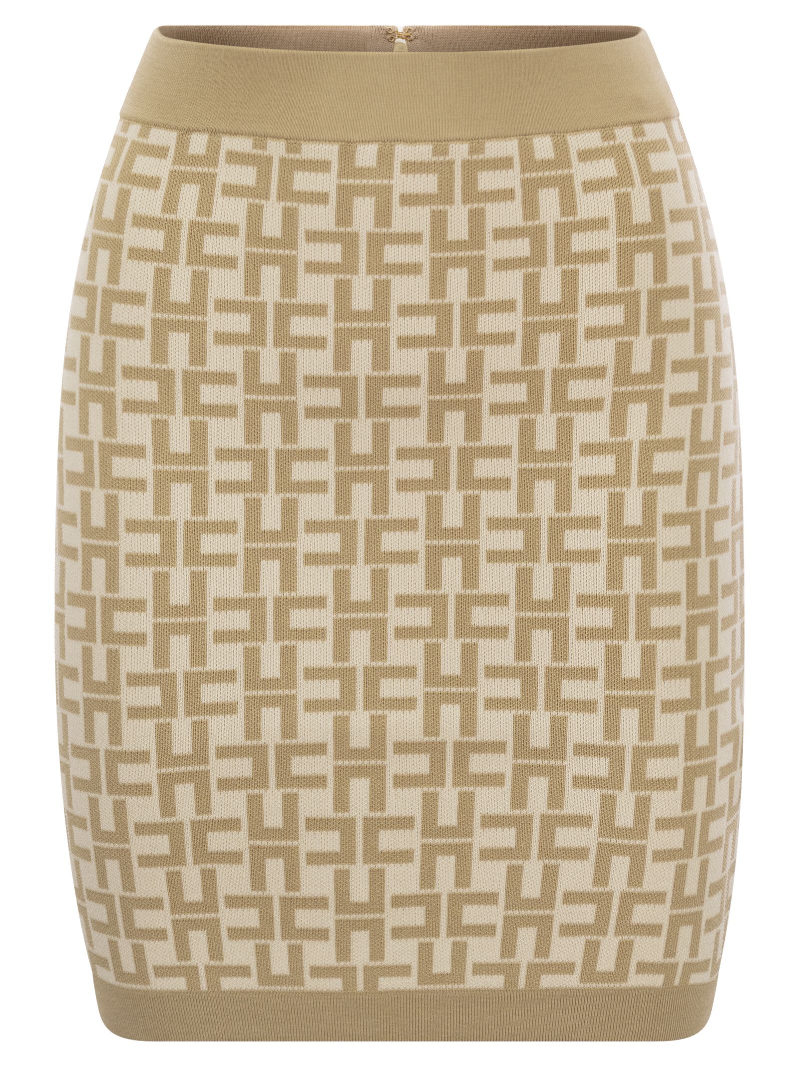 Elisabetta Franchi Viscose Logo Jacquard Miniskirt In Beige