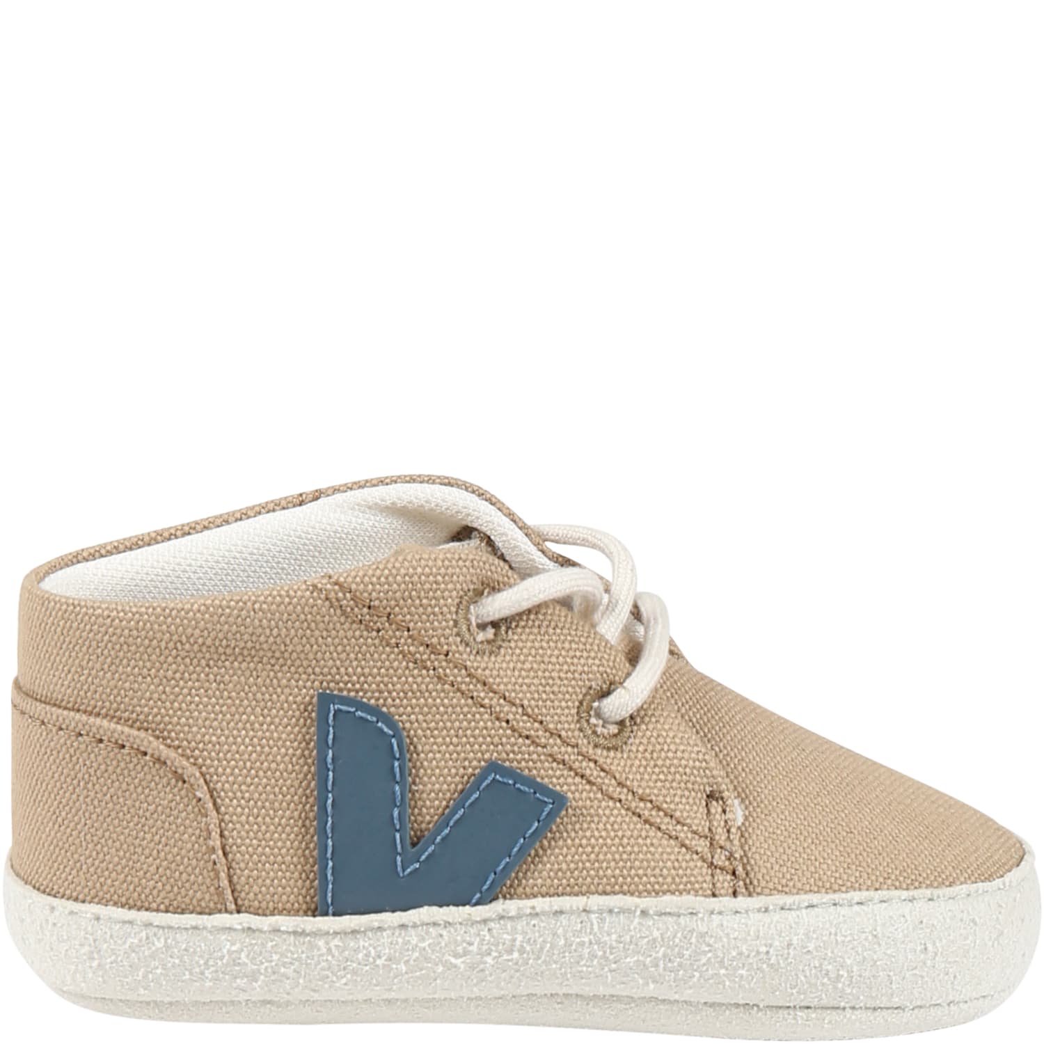Veja Kids' Brown Sneakers For Baby Boy With Blue Logo