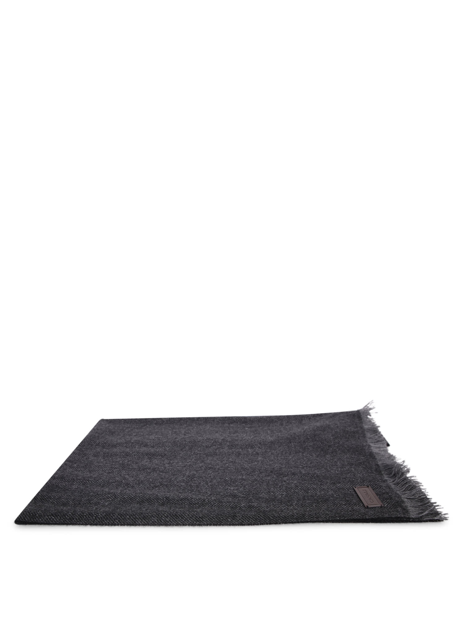 Shop Canali Grey Herringbone Scarf