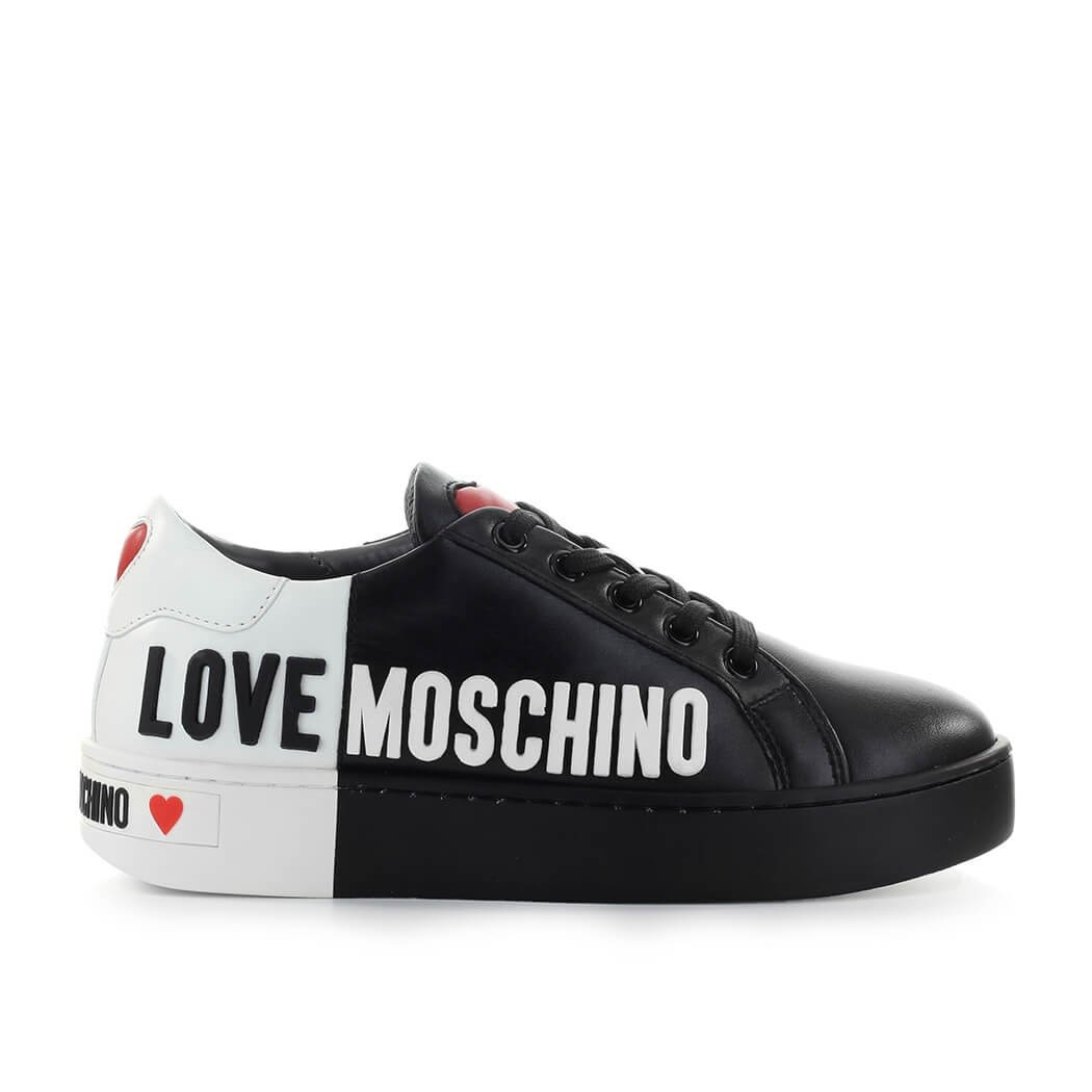 Buy Love Moschino Black White Logo Sneaker online, shop Love Moschino shoes with free shipping