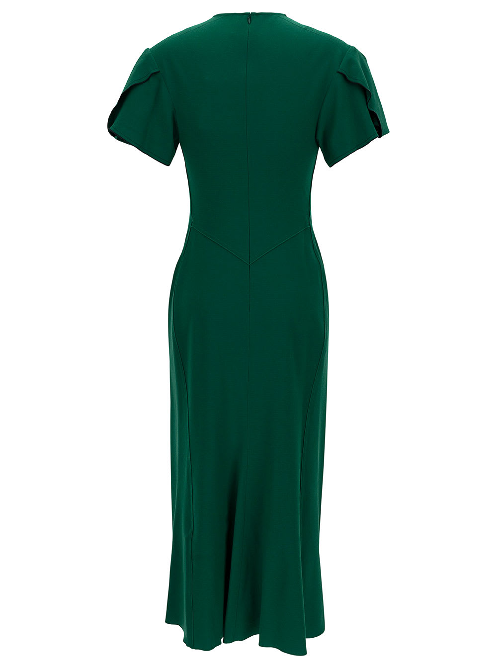 Shop Victoria Beckham Midi Green Dress With Gatherings In Wool Blend Woman
