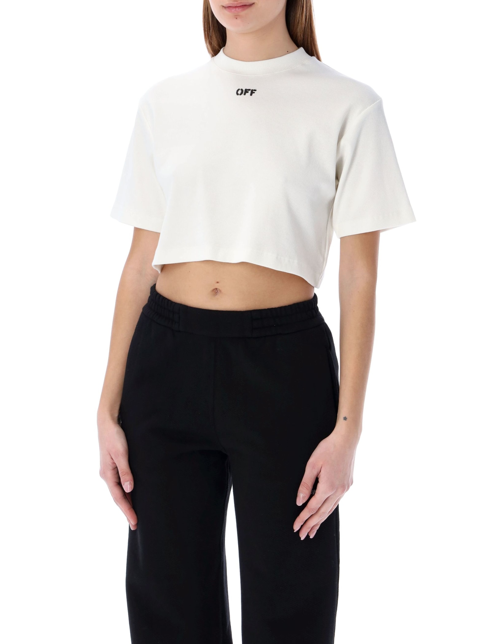 Off-White Off White off Stamp Ribbed Cropped T-shirt