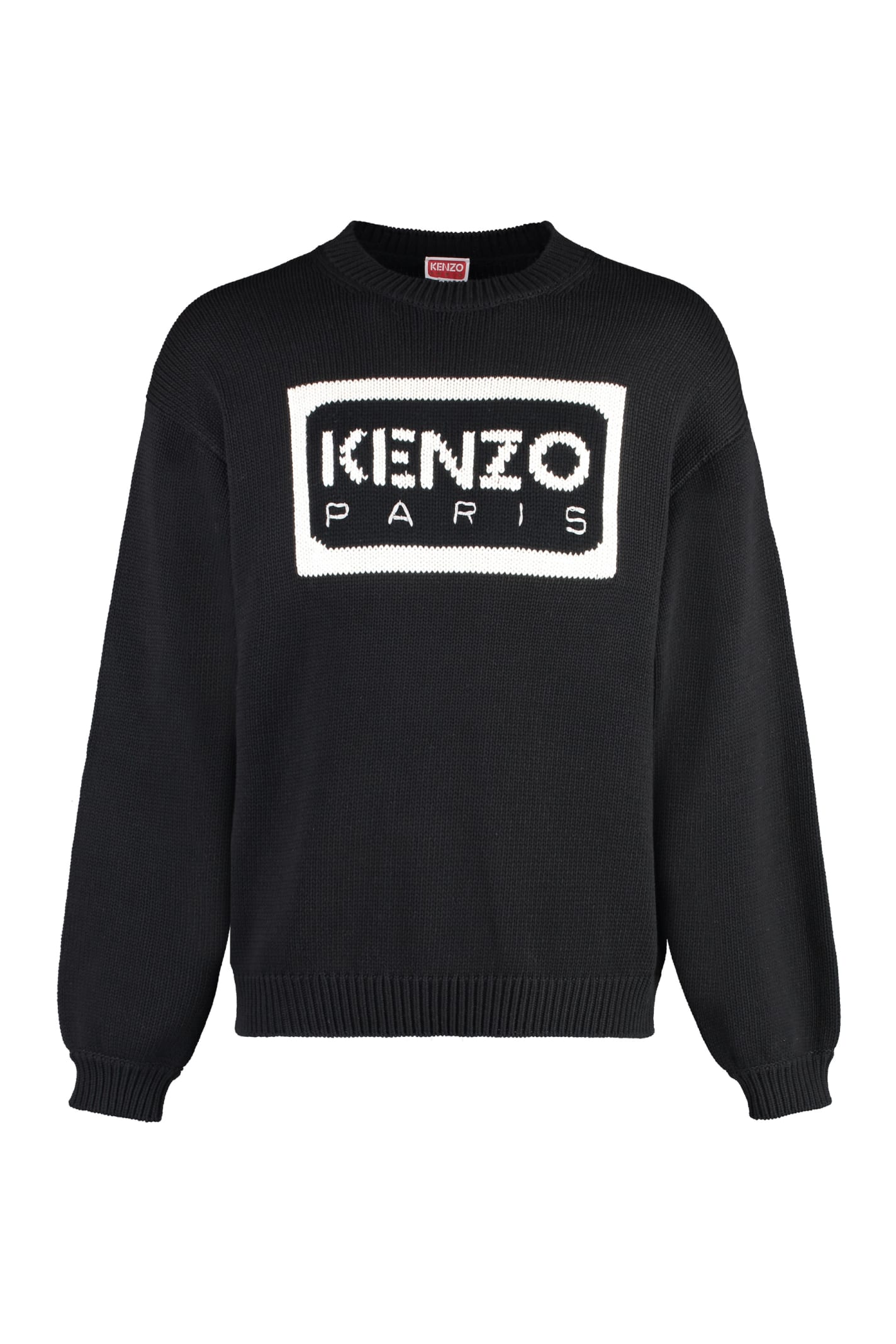 Shop Kenzo Cotton Blend Crew-neck Sweater In Black