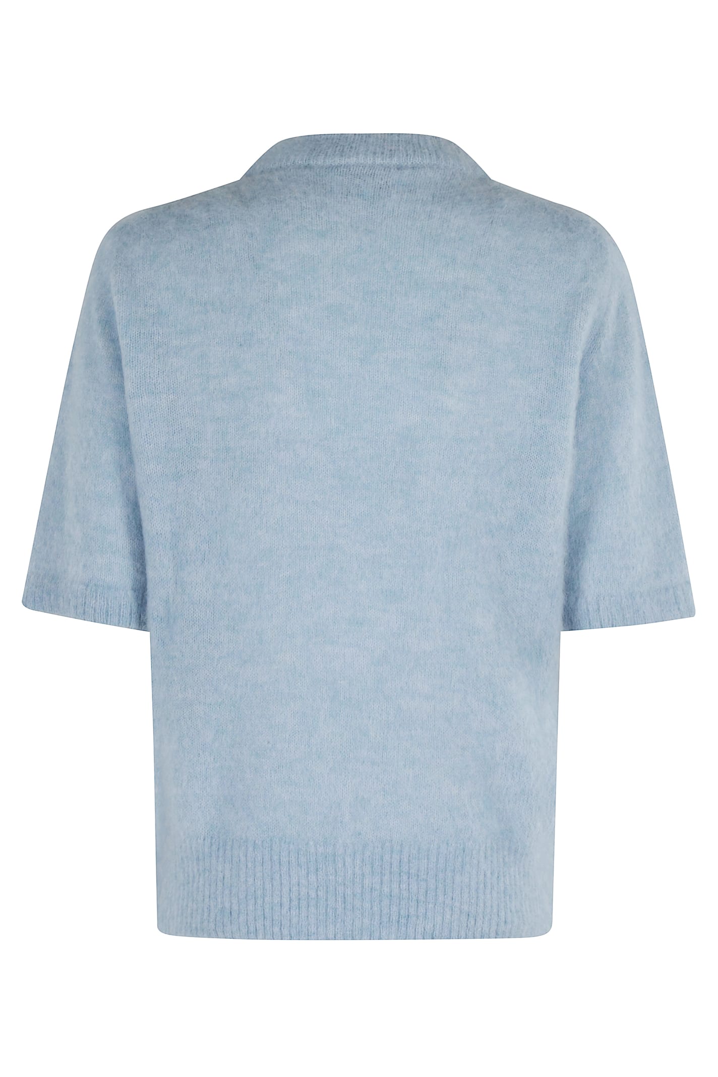 Ganni Light Blue Crewneck T-shirt With Maxi Logo Embroidery On The Front In Blue