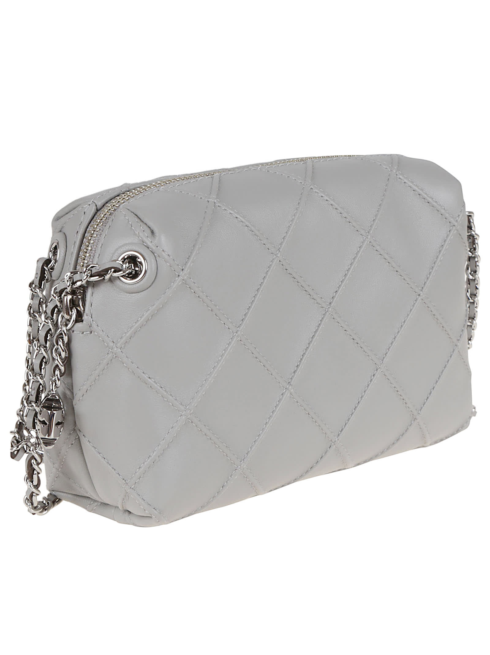 Tory Burch Quilted Leather Small Bag With Chain Strap In Gray