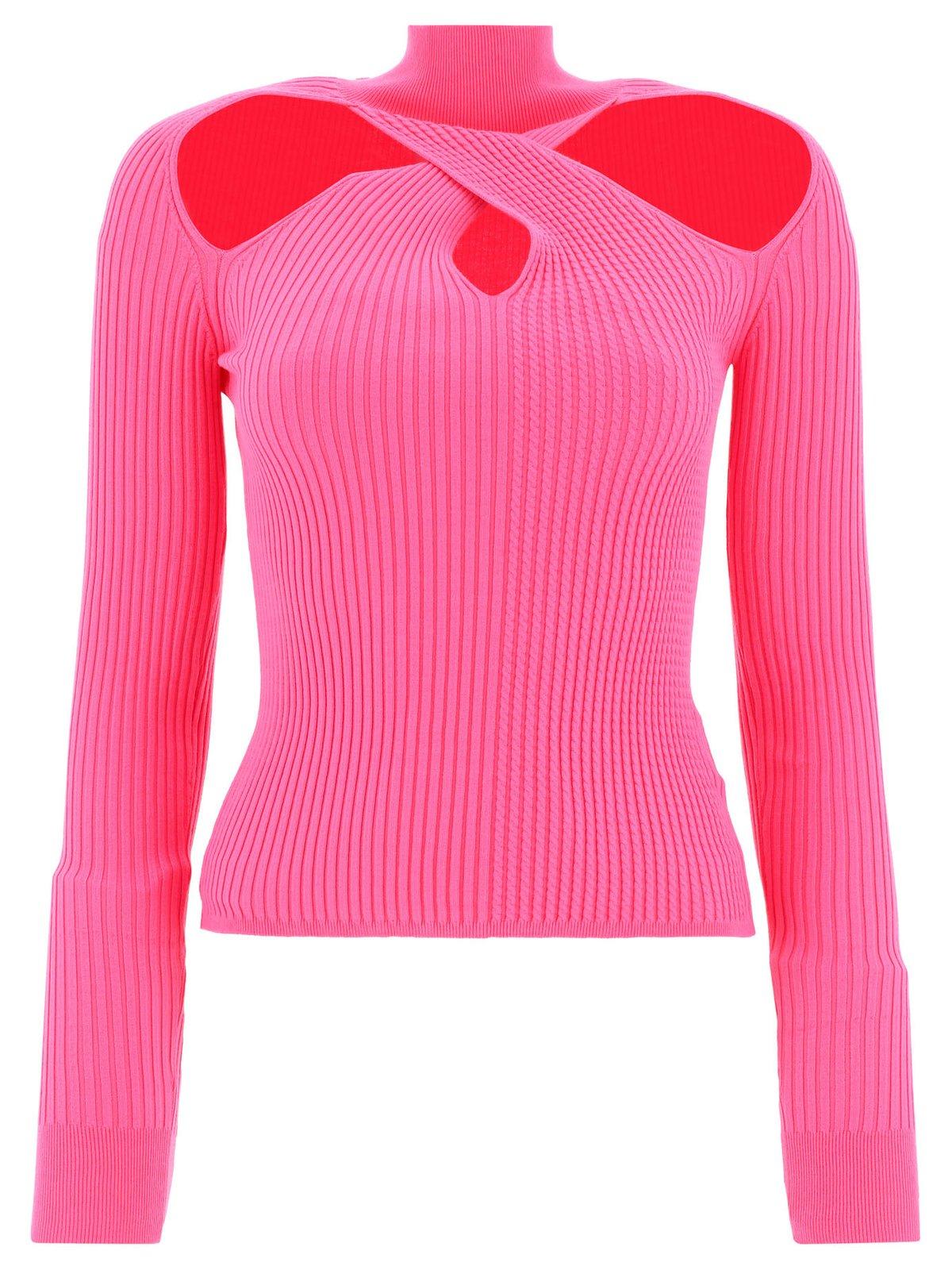 MSGM Cut-out Detailed Ribbed-knit Top