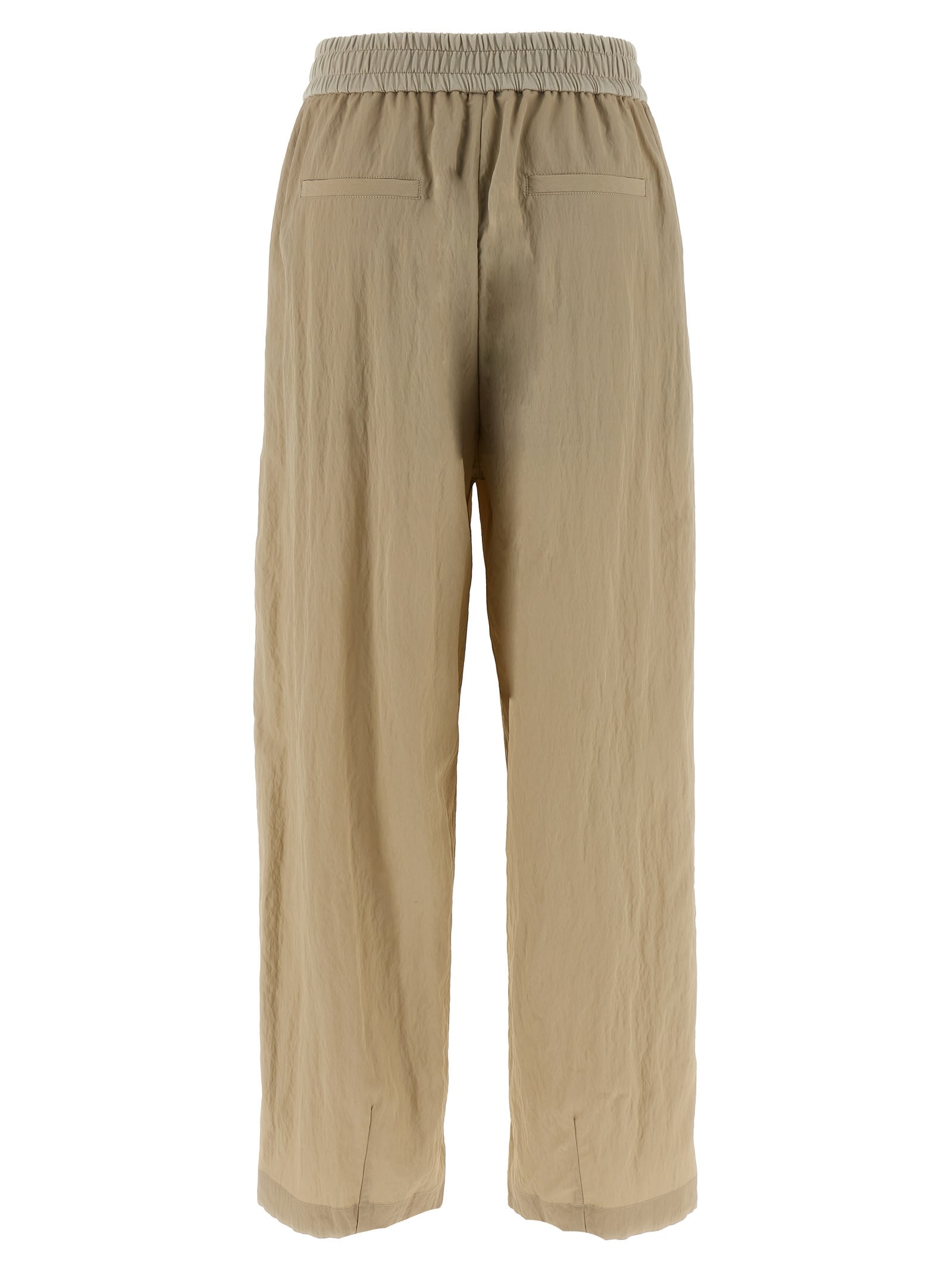 Brunello Cucinelli Wrinkled Viscose Trousers With Adjustable Drawstring In Neutral