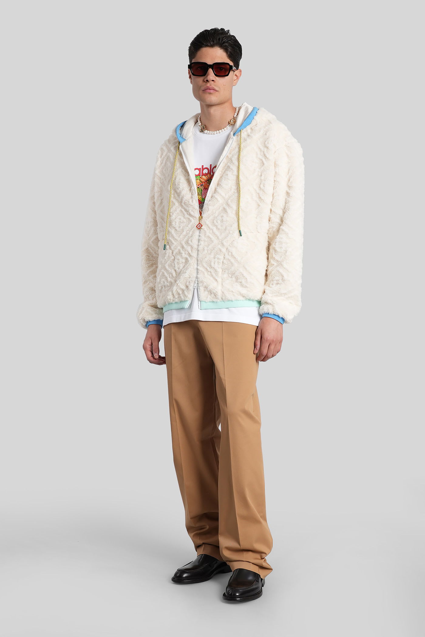 Casablanca Monogram Jacquard Oversized Fleece Jacket In White