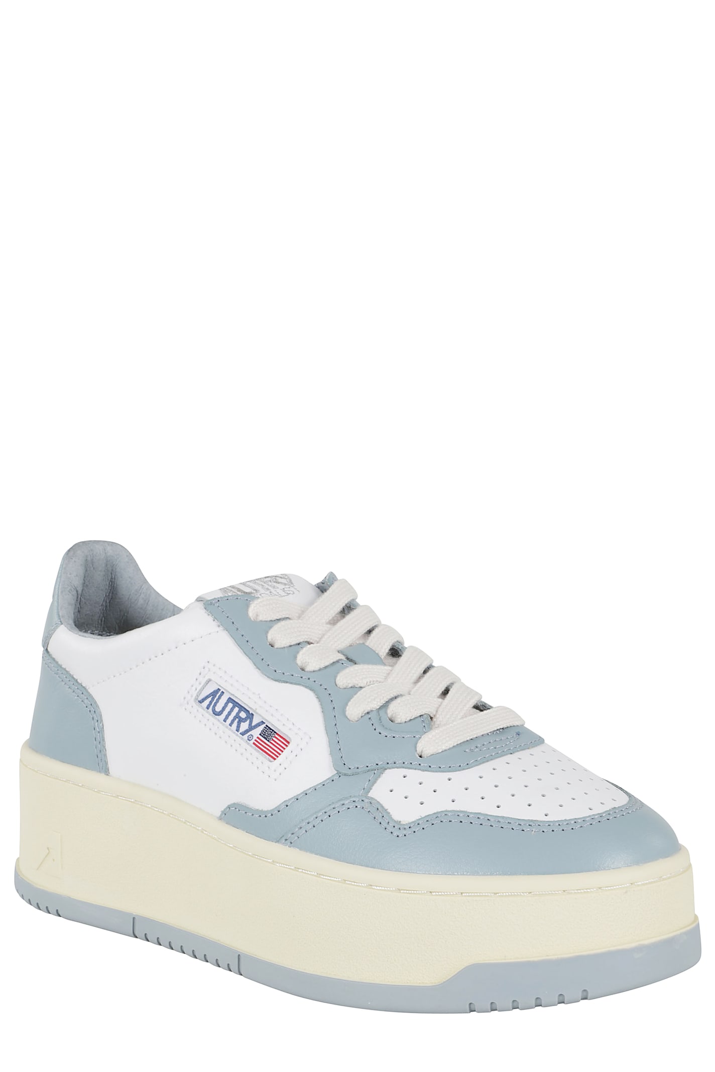 Autry Medalist Platform Sneakers In Leather In White Blue