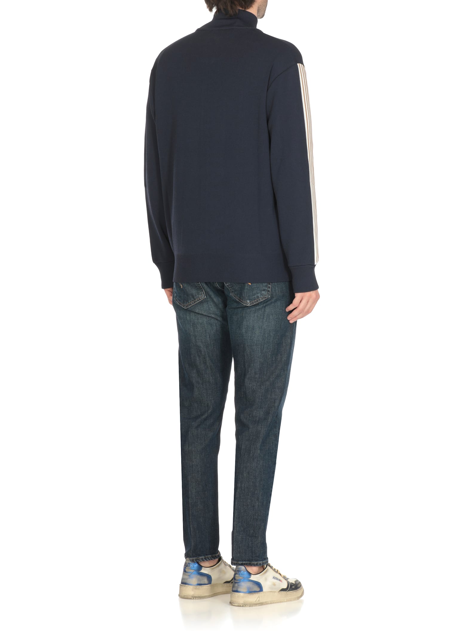 Autry Embroidered High Neck Jacket With Ribbed Cuffs In Black