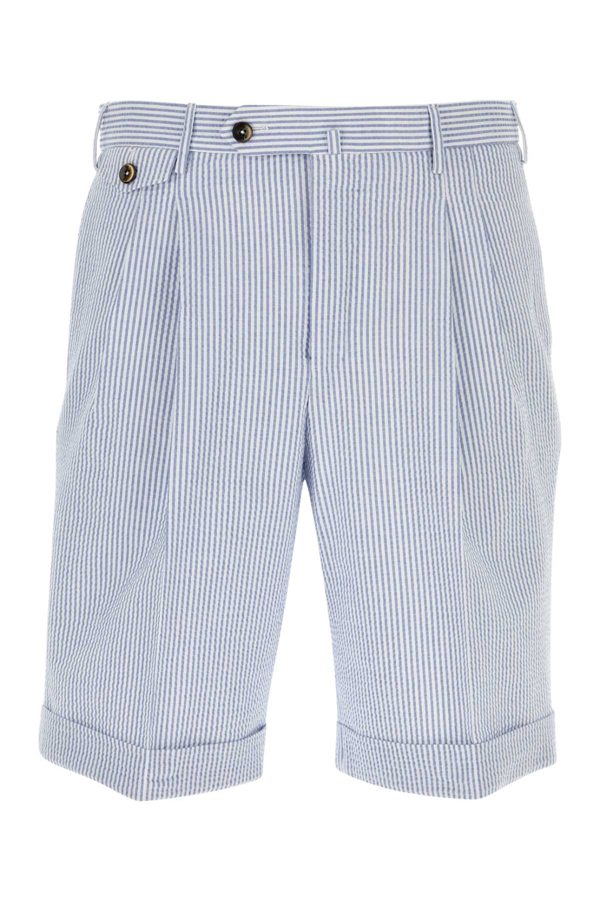 Shop Pt01 Embroidered Stretch Cotton Bermuda Shorts In Azzurrobianco