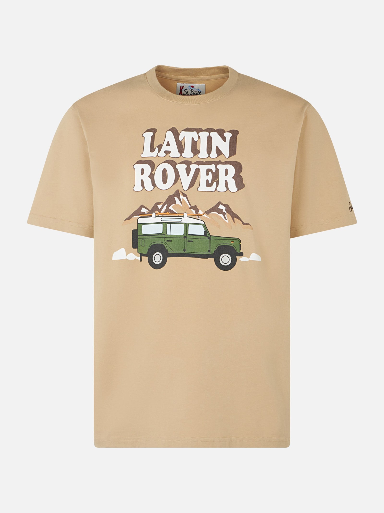Shop Mc2 Saint Barth Man Heavy Cotton T-shirt With Latin Rover Print In Brown