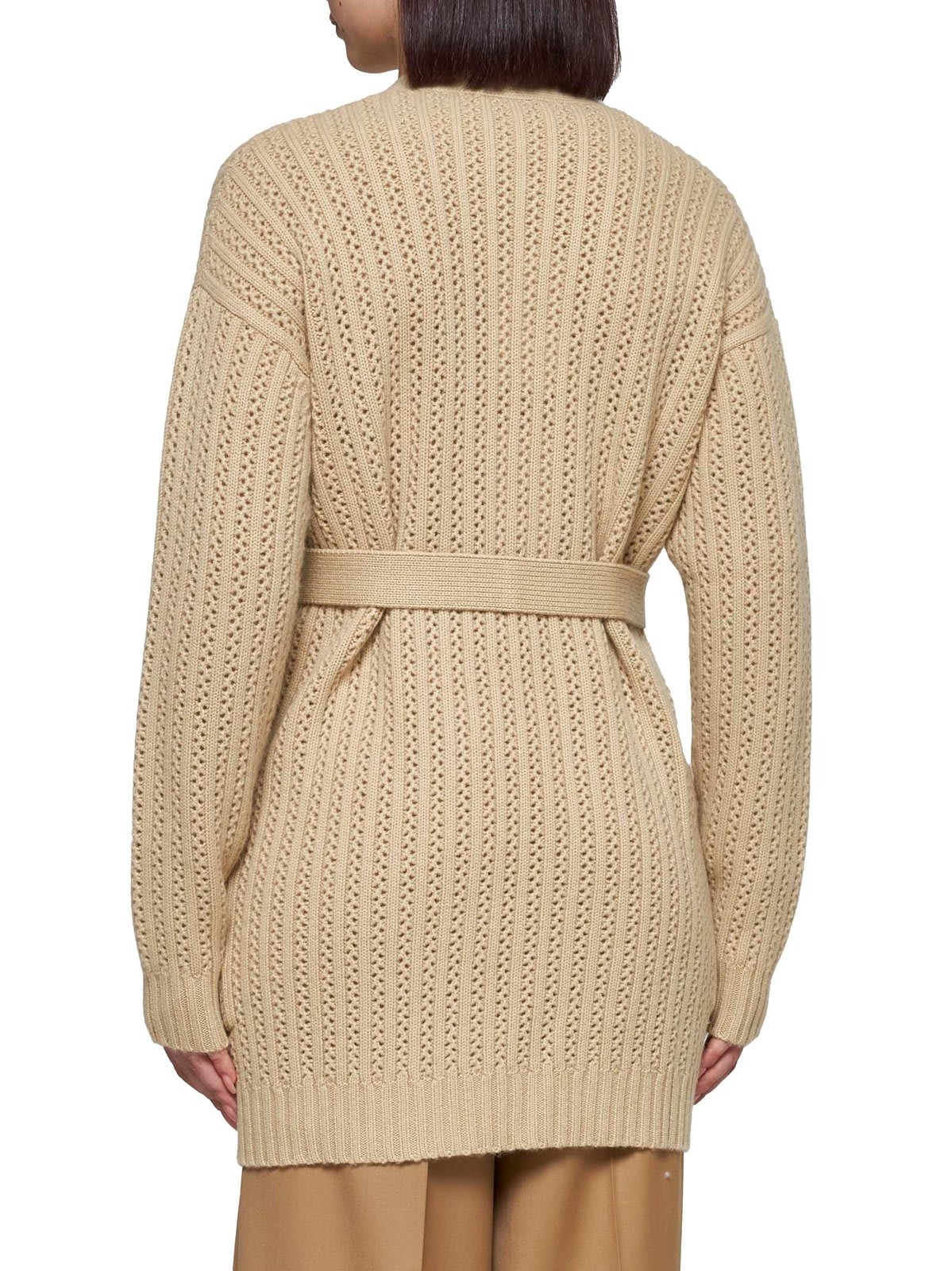 Shop Max Mara Balzac Belted Long-sleeved Cardigan In Ecru