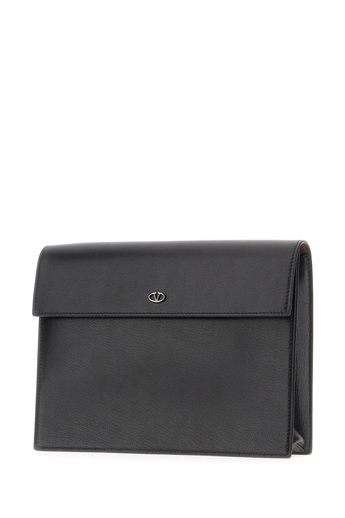 Shop Valentino Black Leather Clutch In Nero Marrone