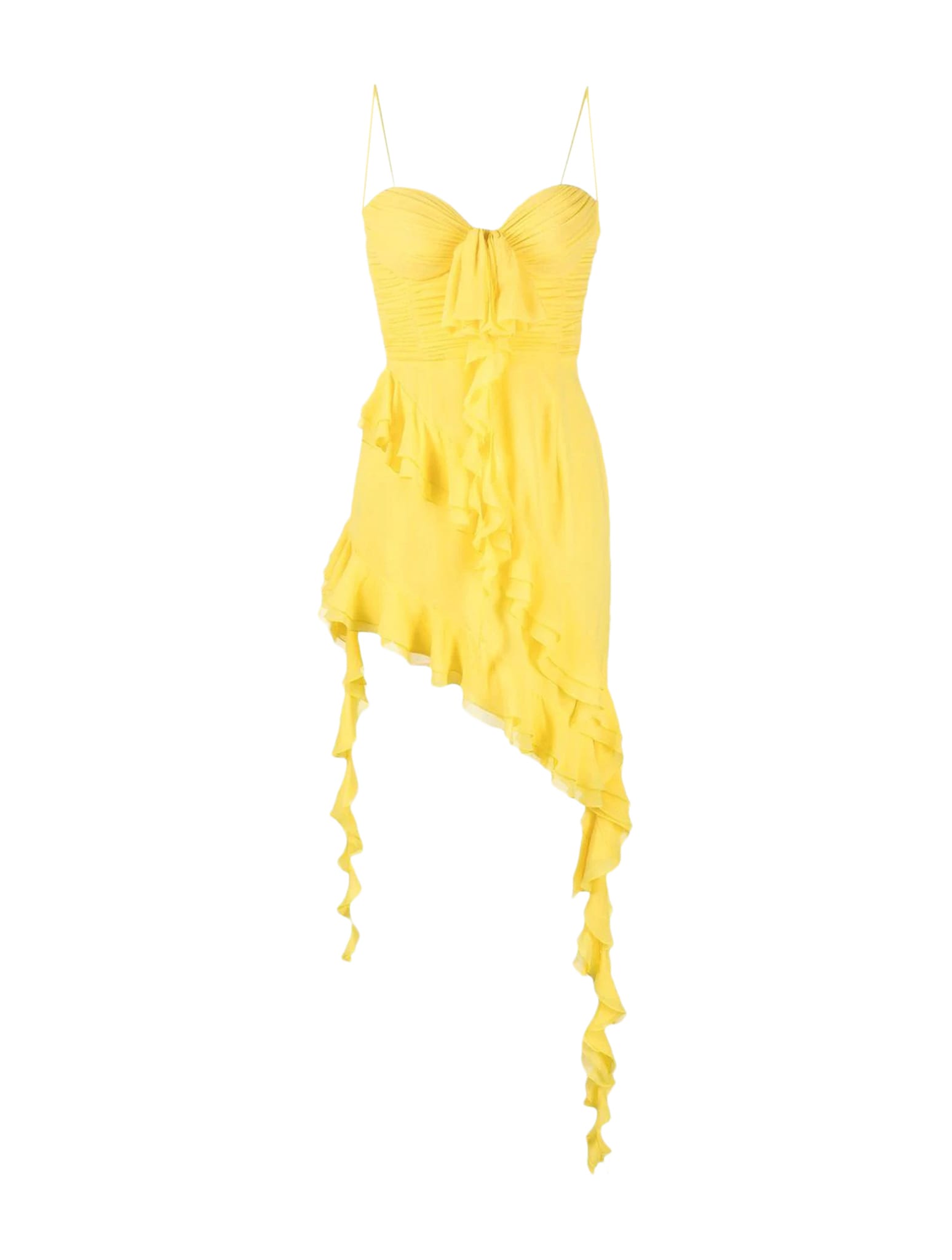 Alessandra Rich Strapless Ruffled Asymmetric Dress In Lemon