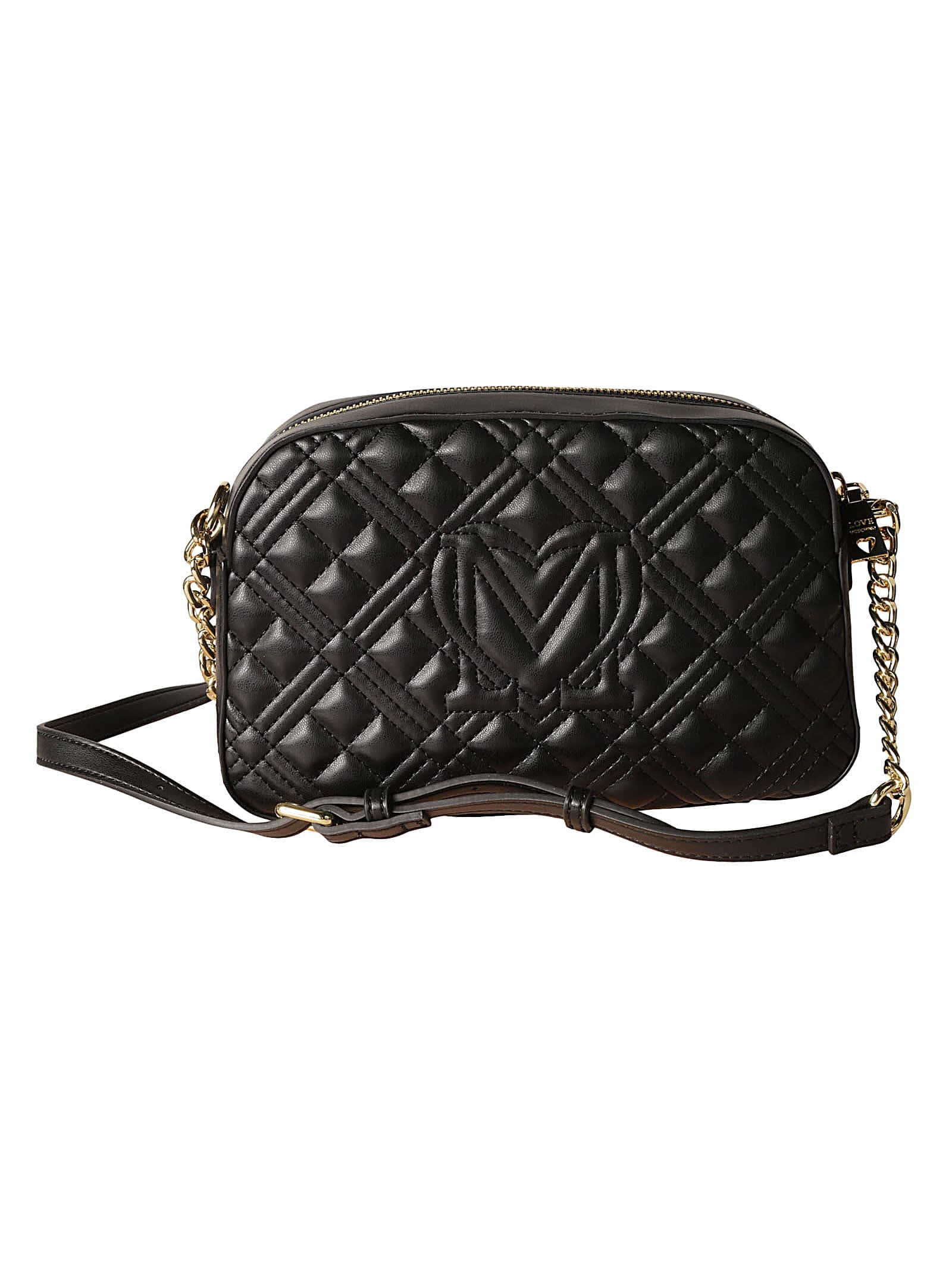 Shop Love Moschino Top Zip Quilted Chain Shoulder Bag In Black