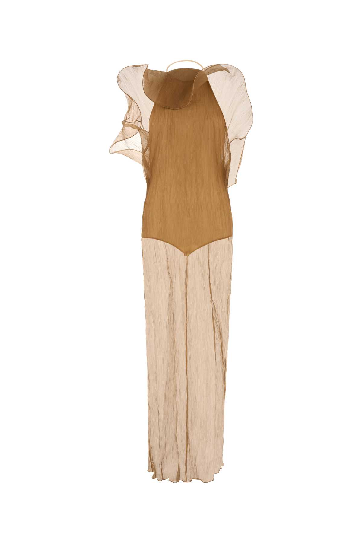 Magda Butrym Halter Neck Maxi Dress With Sheer Ruffles In Brown
