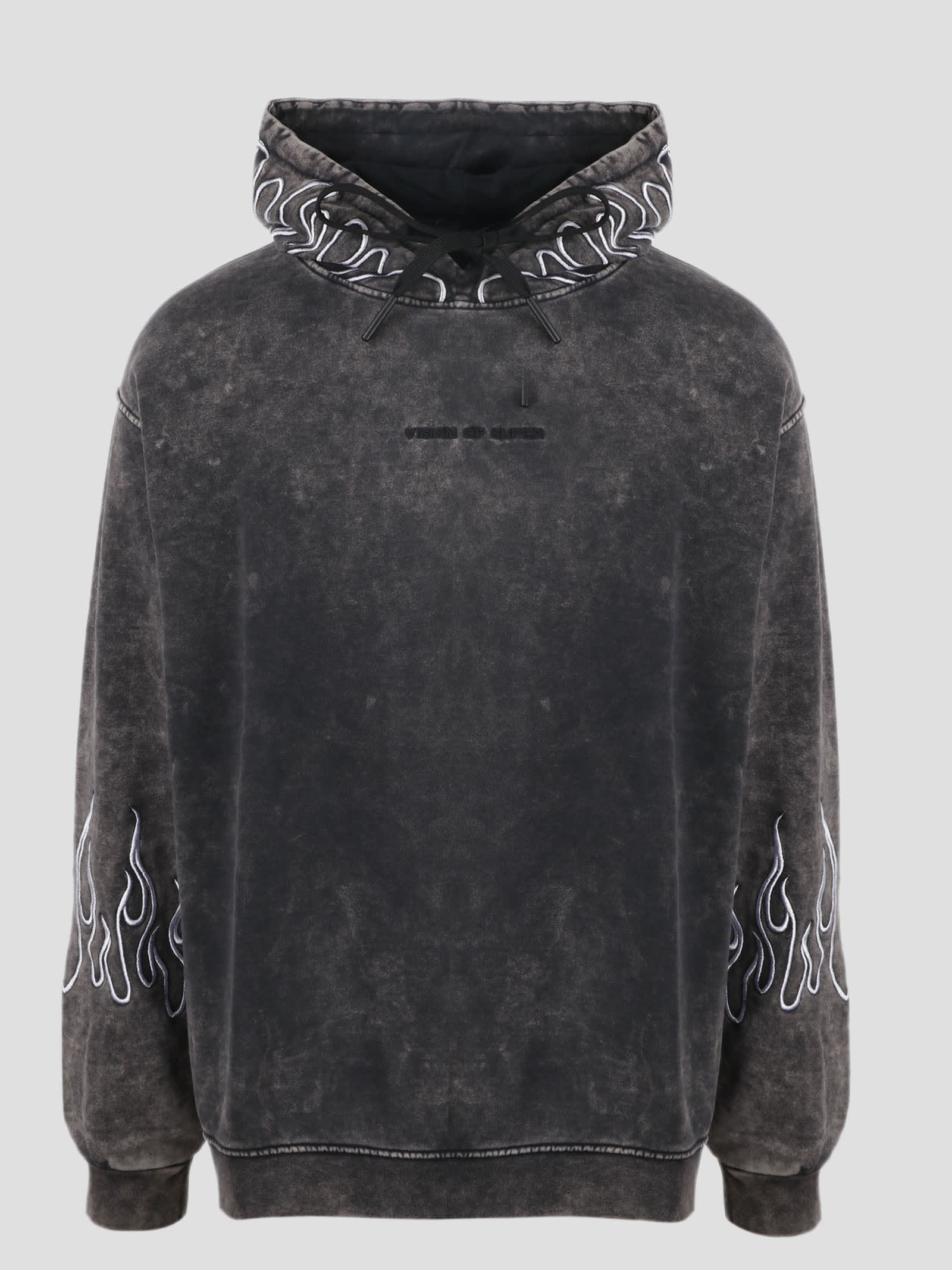 Vision of Super Embroidered Flames Stone-washed Hoodie