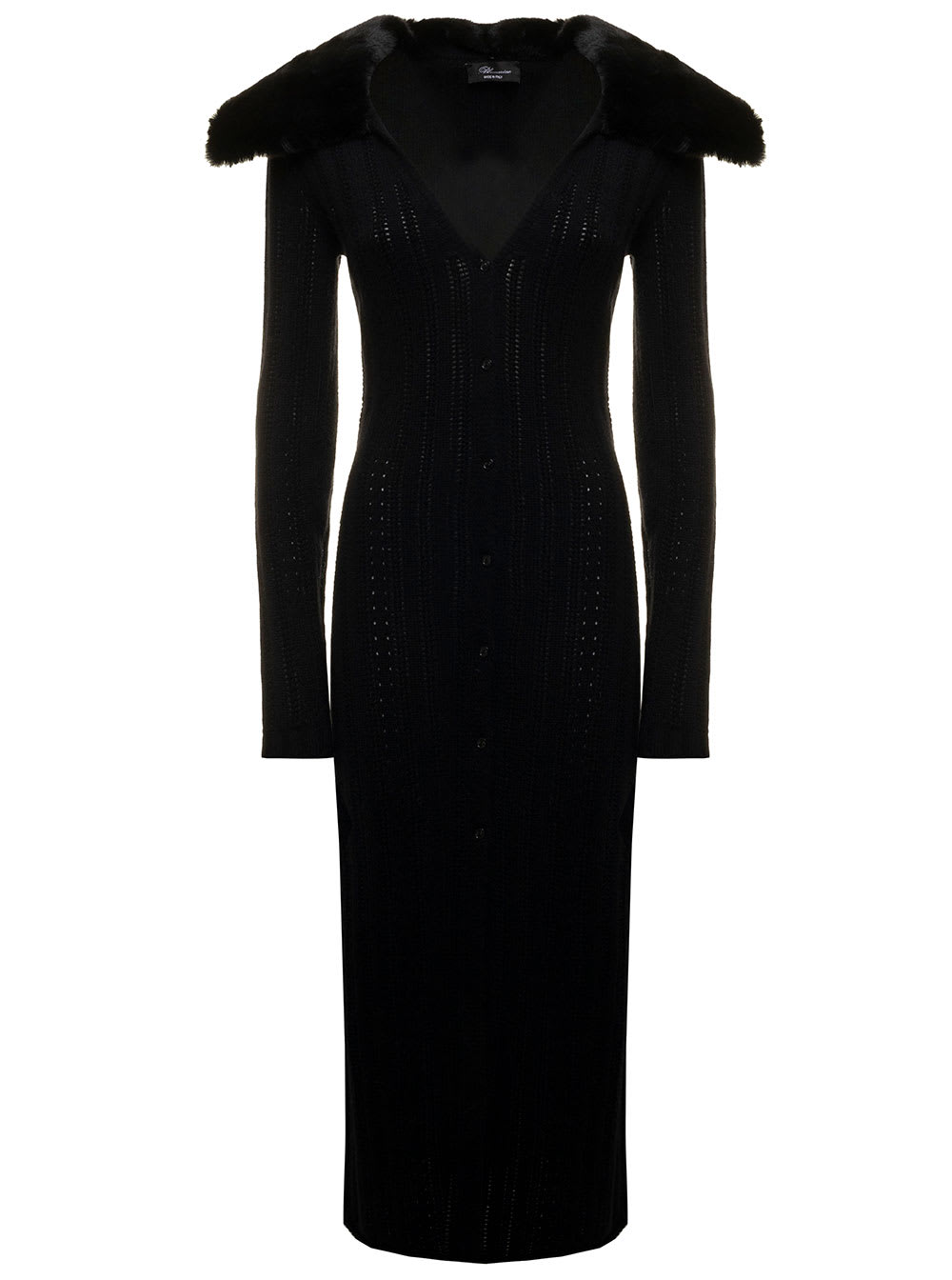 Black Wool And Cashmere Long Cardigan With Shawl Ecological Fur Cardigan Blumarine Woman