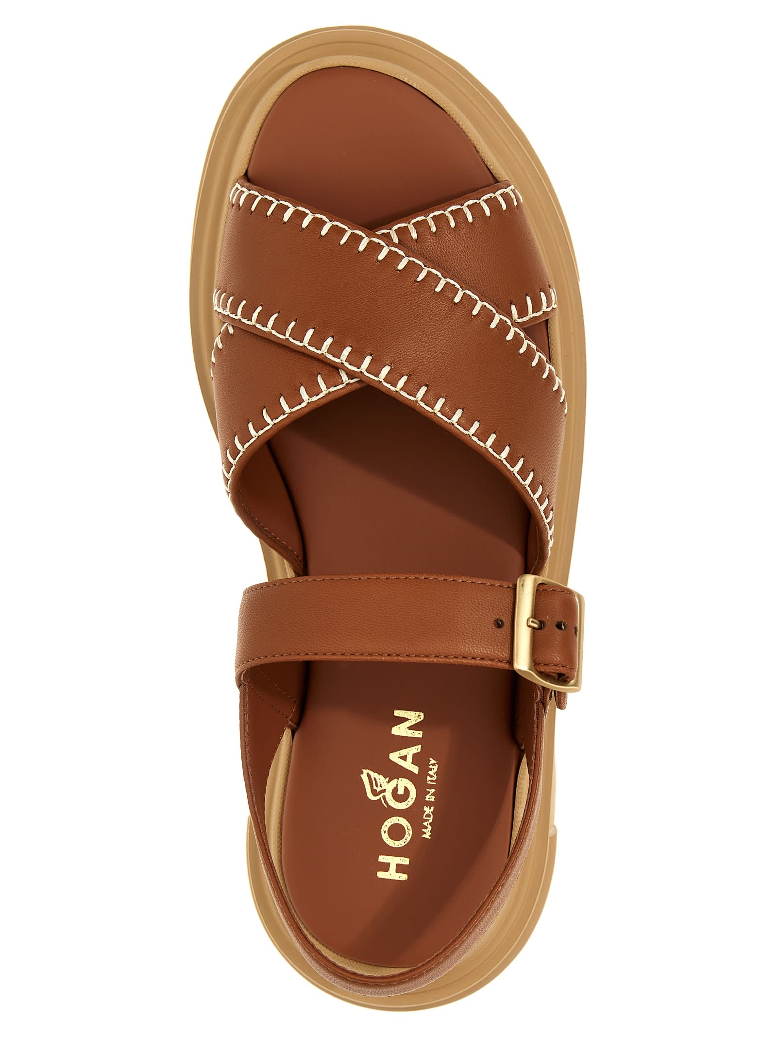 Shop Hogan Leather Sandals In Leather Brown
