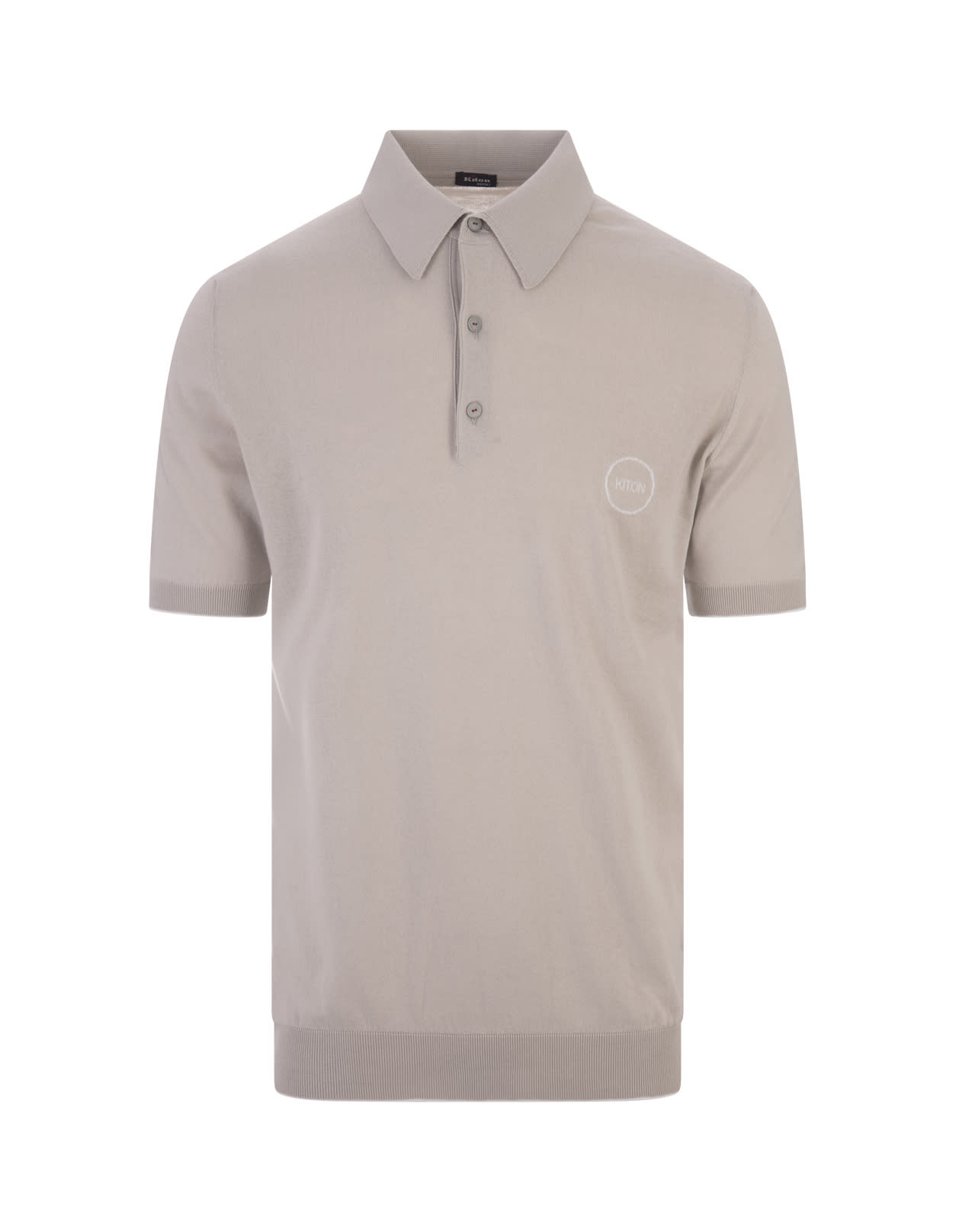 Shop Kiton Taupe Knitted Polo With Logo In Grey