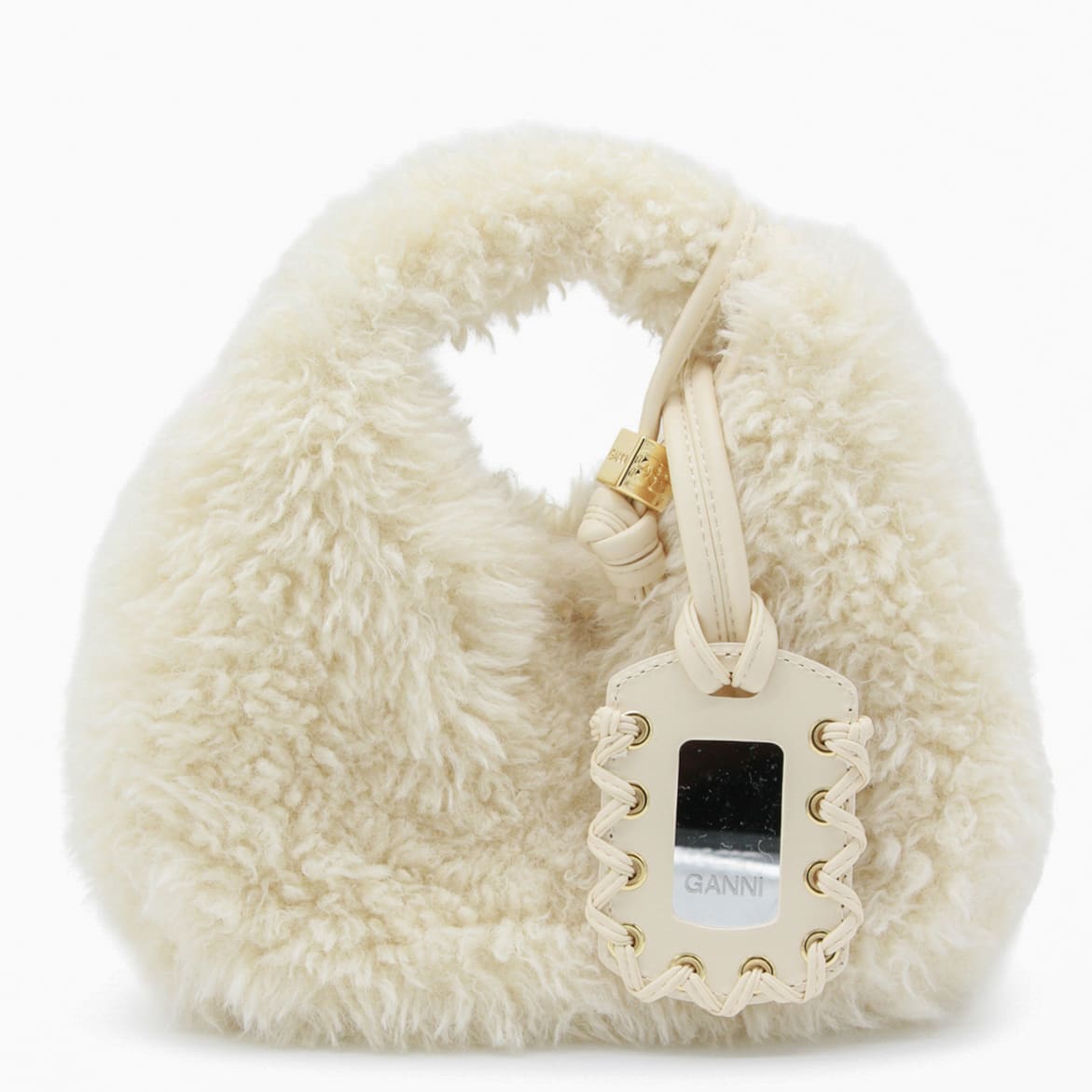 Ganni White Hobo Mini Top Handle Bag In Neutral