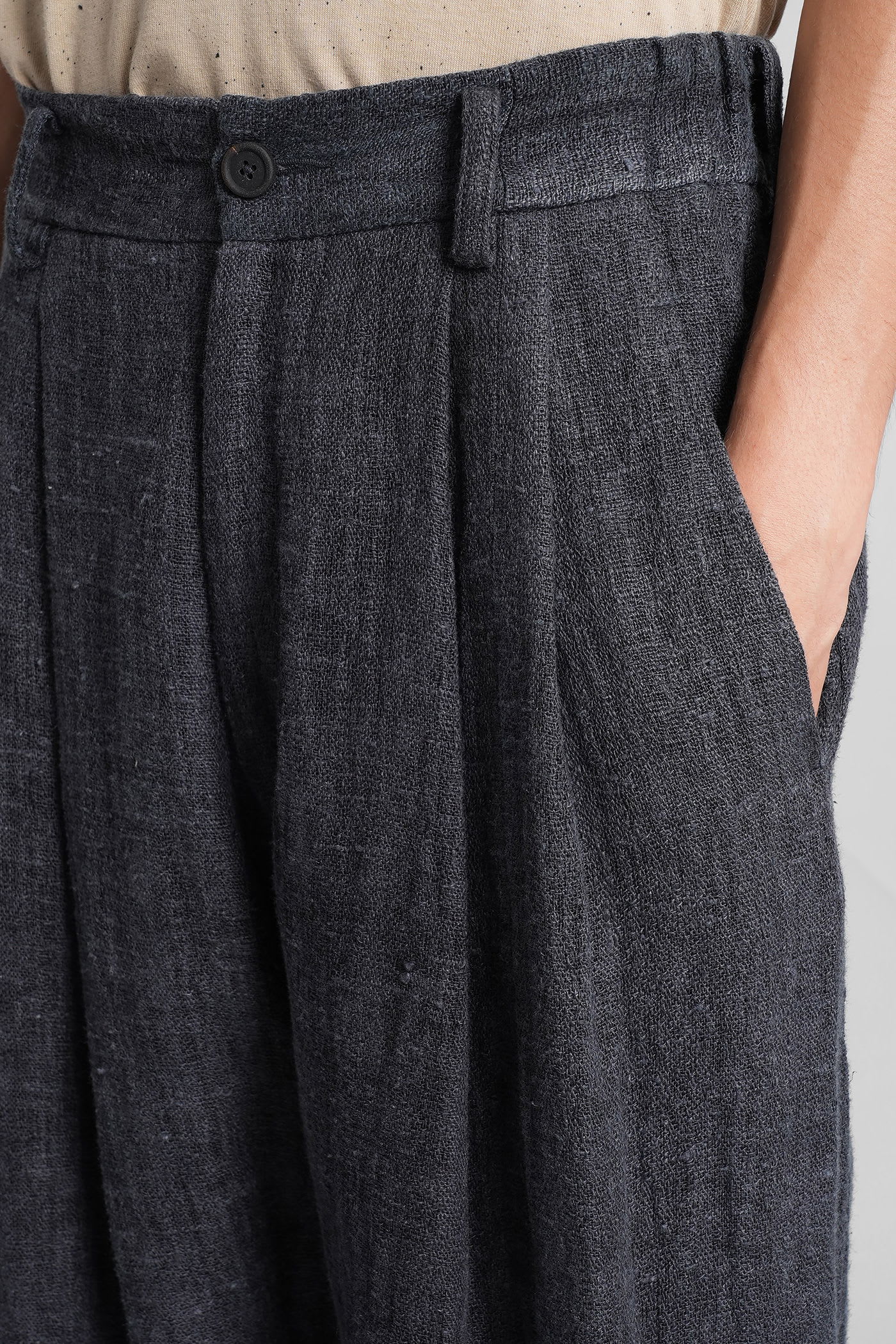 Ziggy Chen Pants In Blue Linen In Black