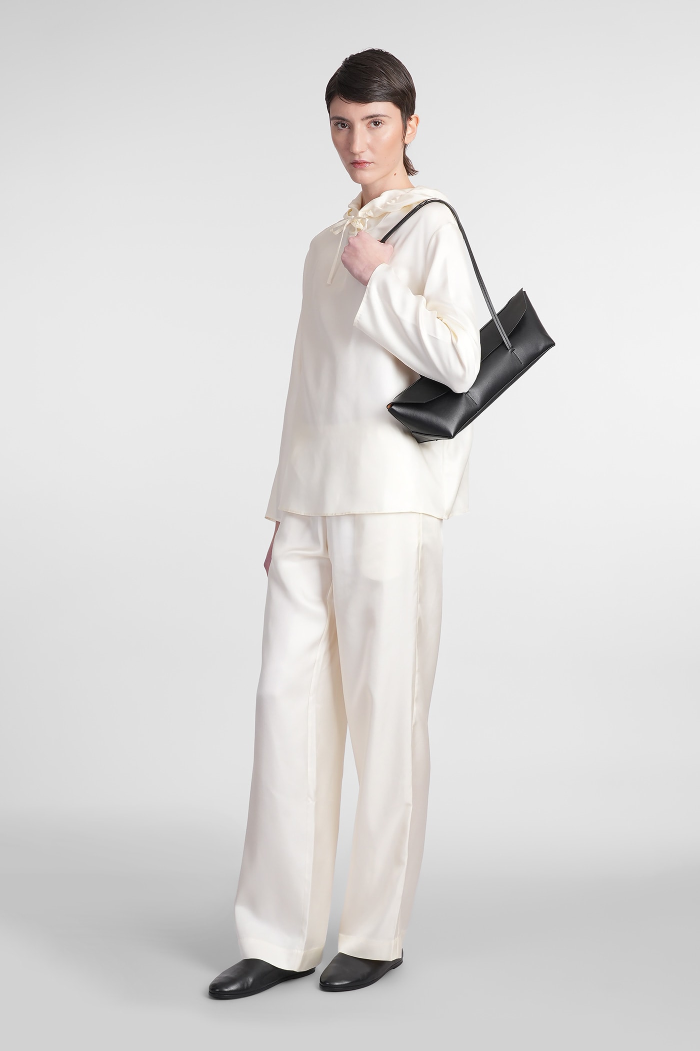 Loulou Studio Ivory Hooded Blouse In Silk In Beige