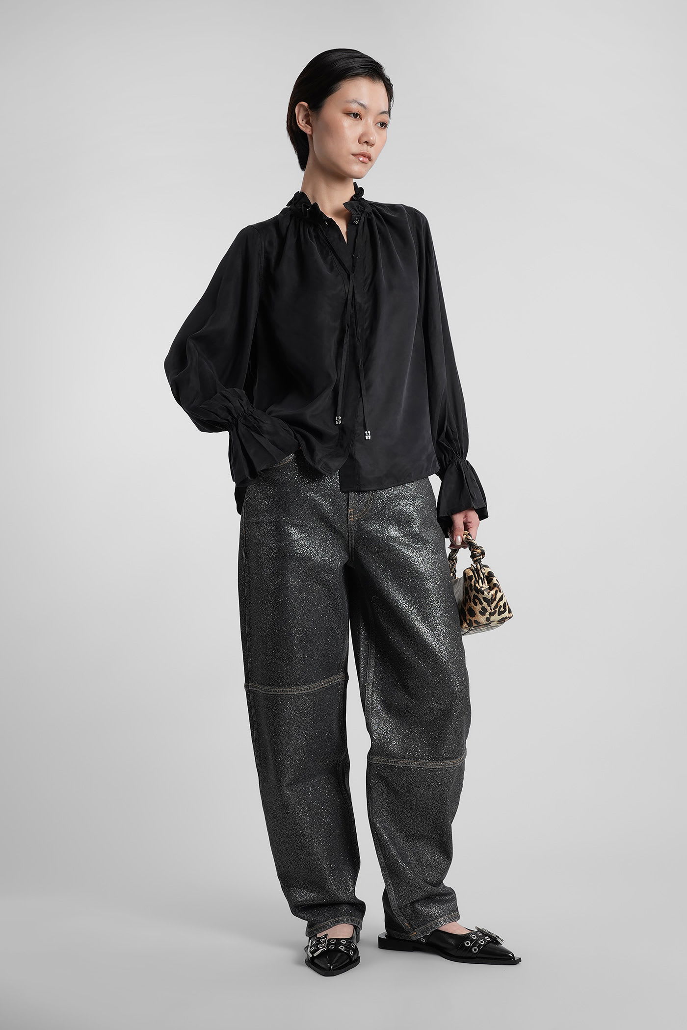 Ganni Shirt In Black Polyamide Polyester In Black