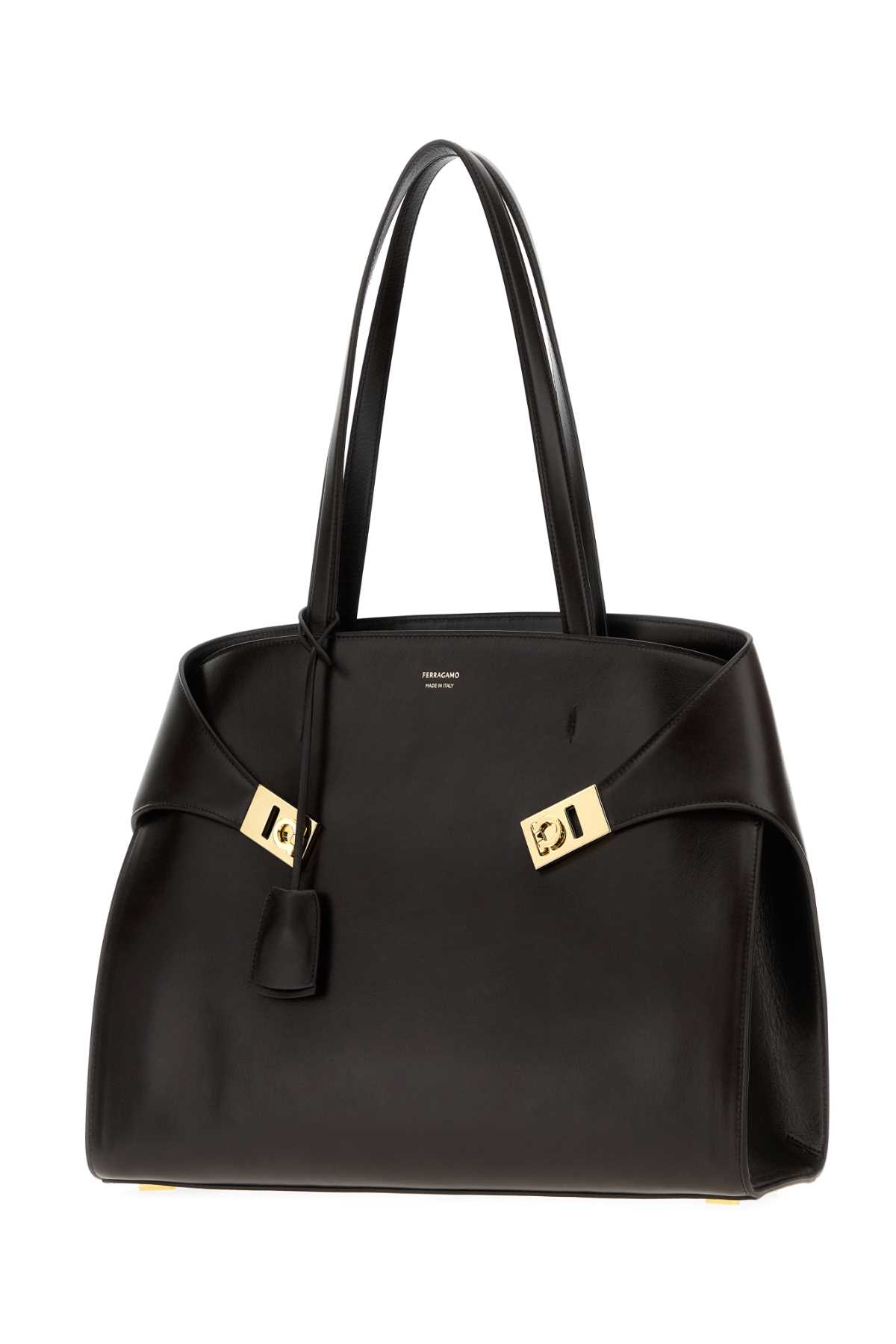Ferragamo Dark Brown Hug Shopping Bag In Black