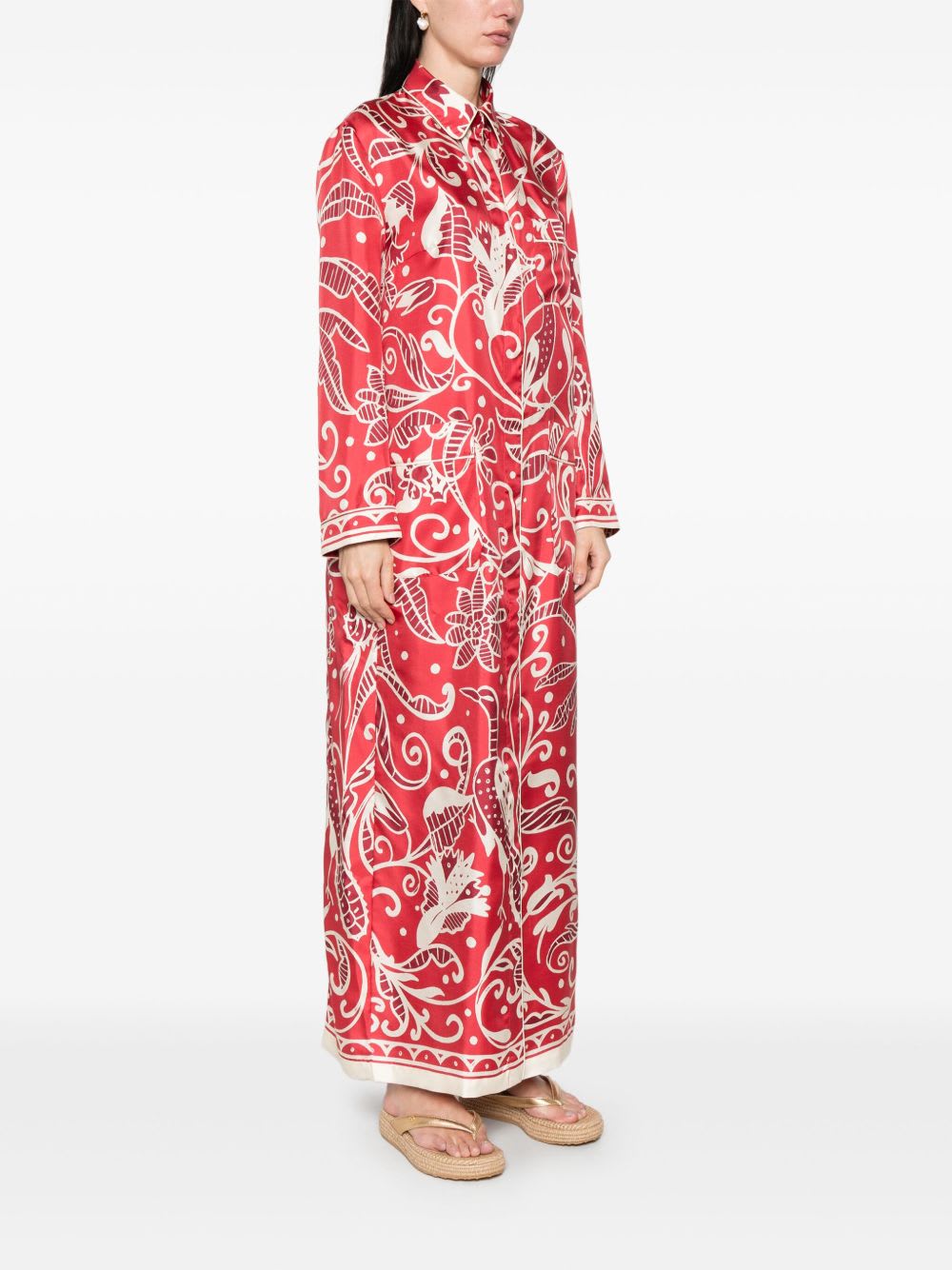F.r.s For Restless Sleepers Printed Silk Long Shirtdress In Red