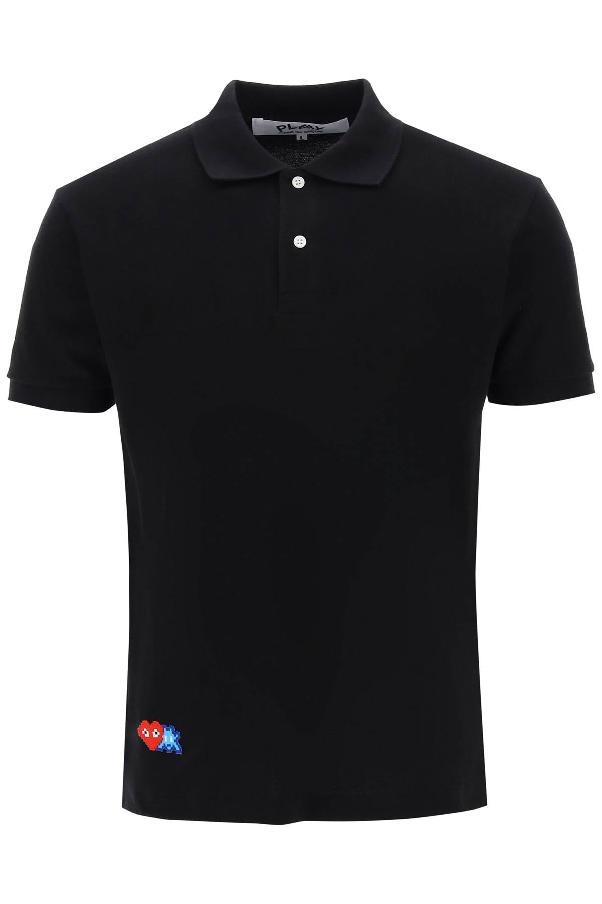 Shop Comme Des Garçons Play Polo Shirt With Graphic Embroidery In Black
