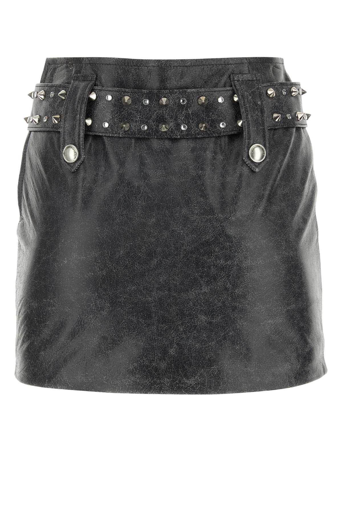Alessandra Rich Grey Leather Mini Skirt In Darkgrey