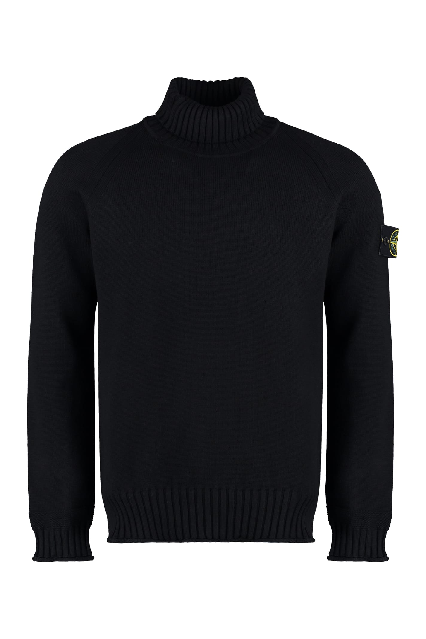 Stone Island Ribbed Knit Sweater With Logo Patch In Black
