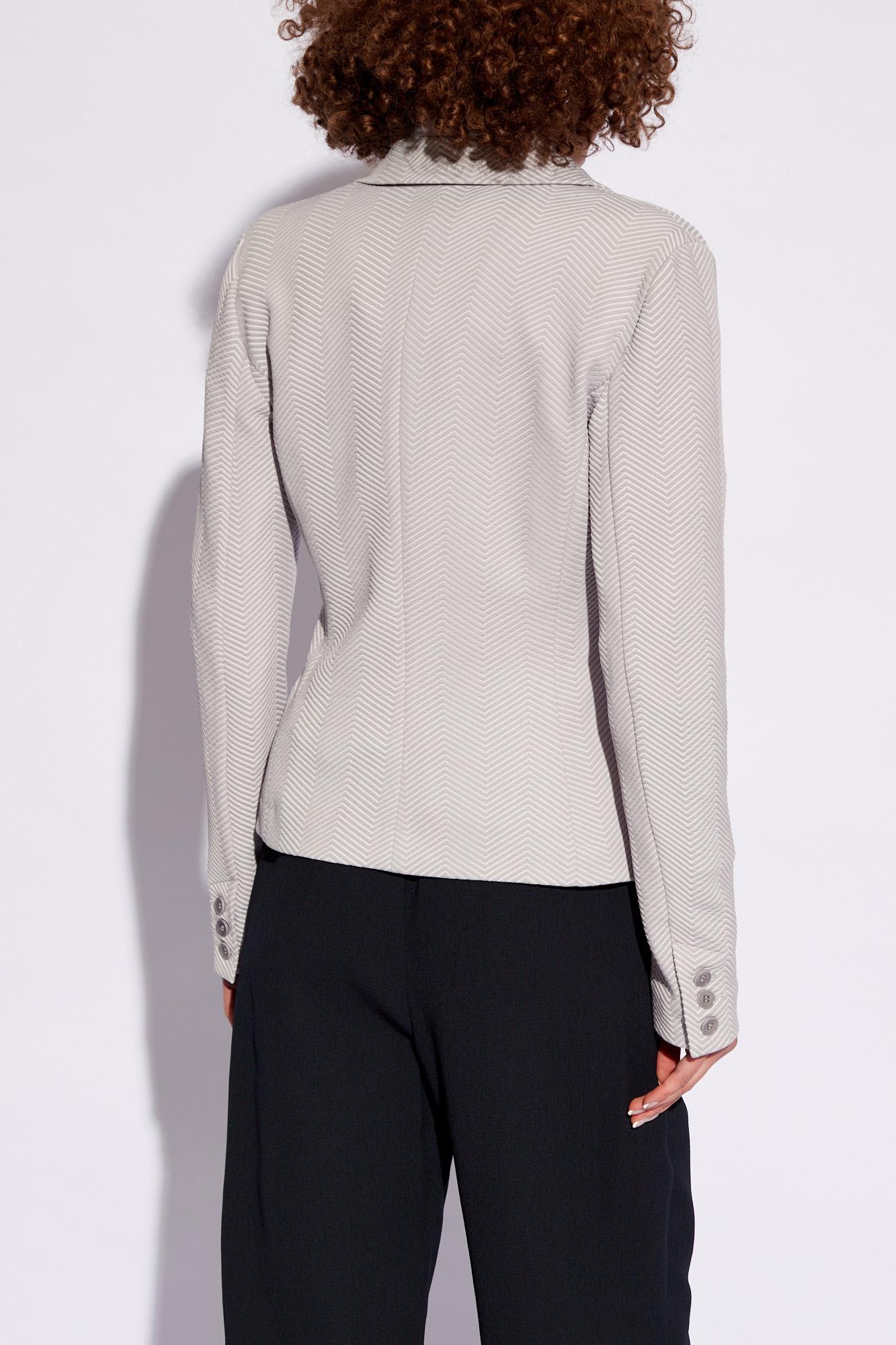 Shop Emporio Armani Blazer With Herringbone Pattern In Light Grey