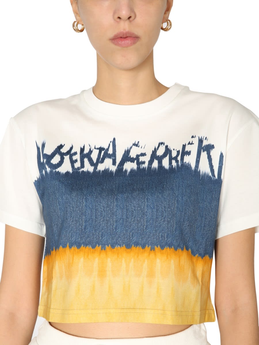 Shop Alberta Ferretti Cropped Printed T-shirt In Yellow
