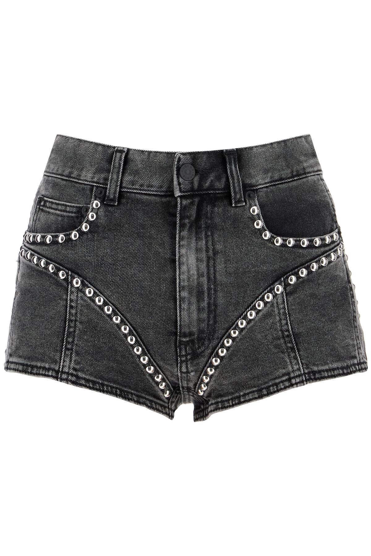 Shop Mugler Denim Shorts With Studs And Embell In Washed Black (grey)