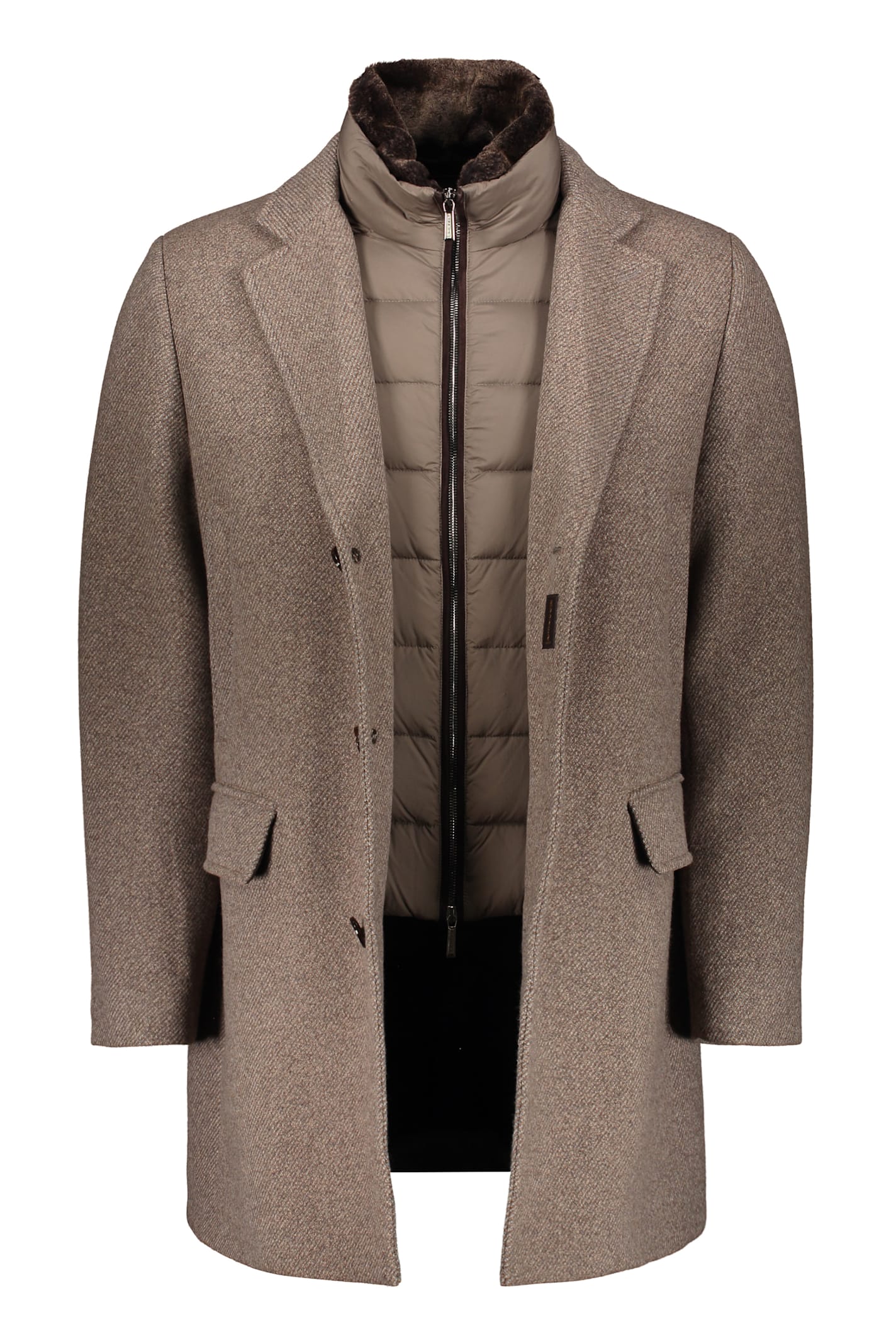Moorer Elegant Beige Coat With Modern Collar In Brown