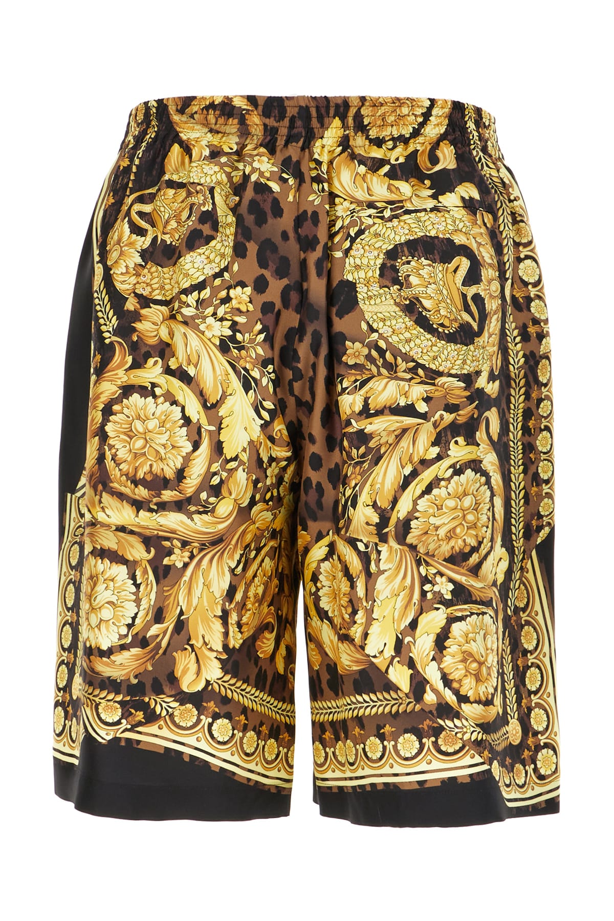 Shop Versace Printed Silk Bermuda Shorts In Chestnut Gold