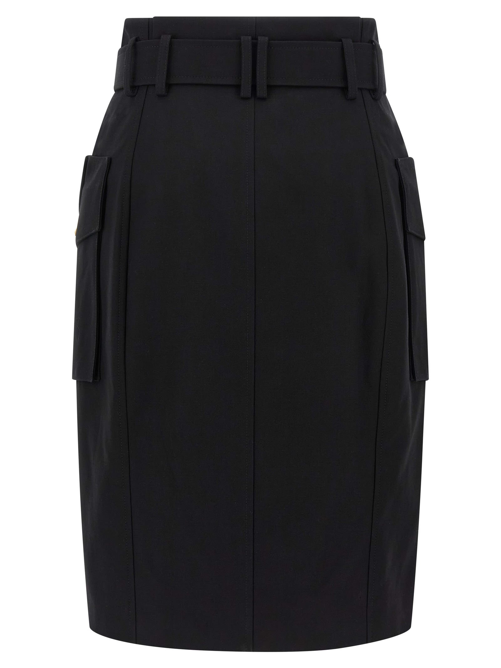 Balmain Structured Midi Wrap Skirt In Black