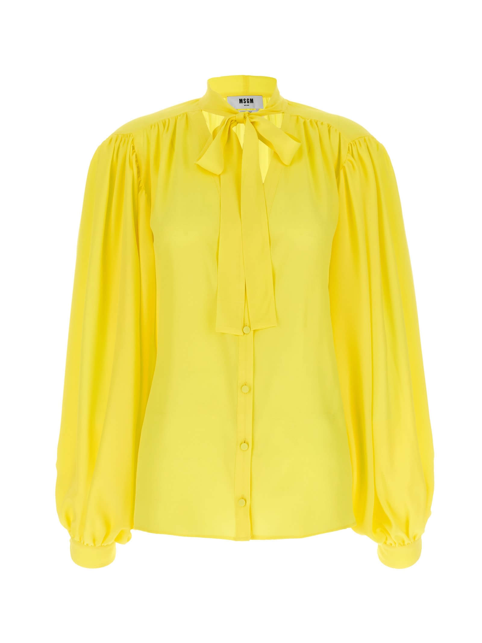 Shop Msgm Bow Shirt In Yellow