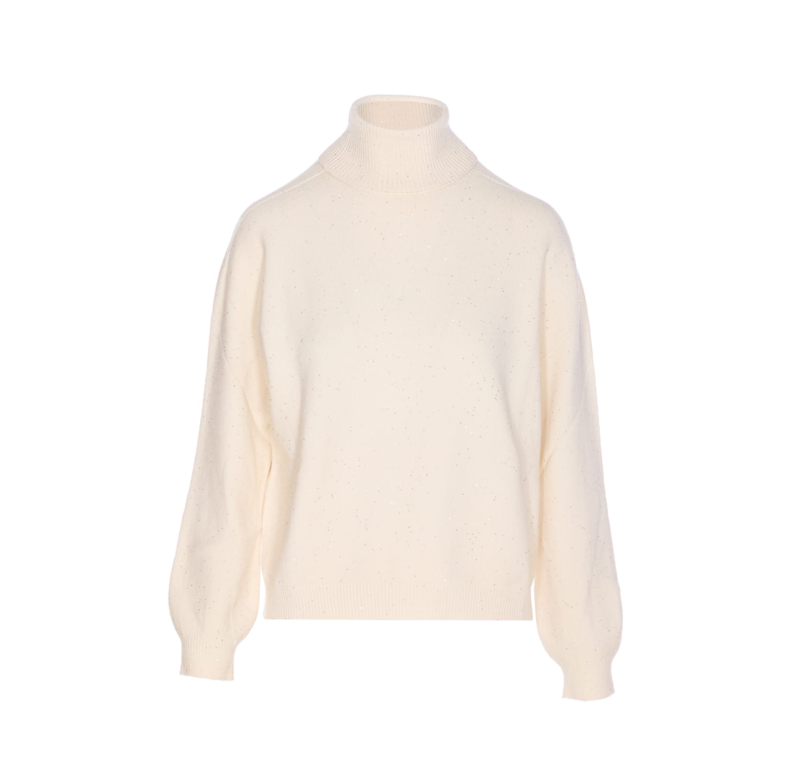 Liu •jo Sequined Turtleneck Knitwear Ribbed Finish In White