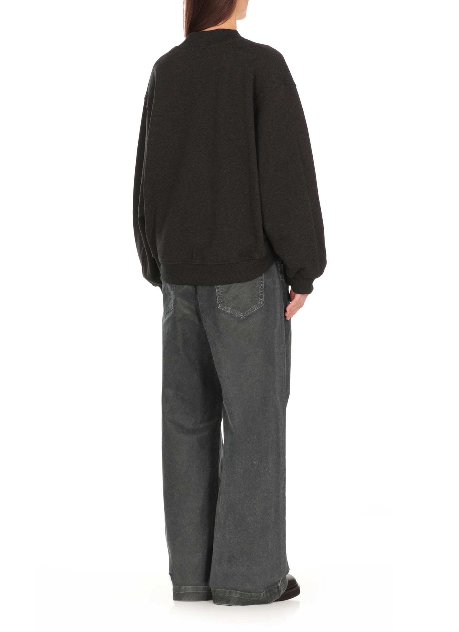 Attico Oversized Sweatshirt With Deep V-neck In Gradient Black In Black