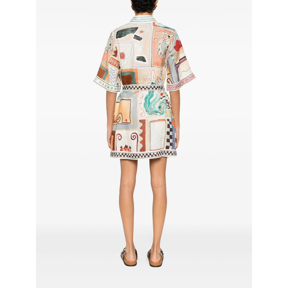 Alemais Michelle Printed Belted Linen Mini Shirt Dress In Multi