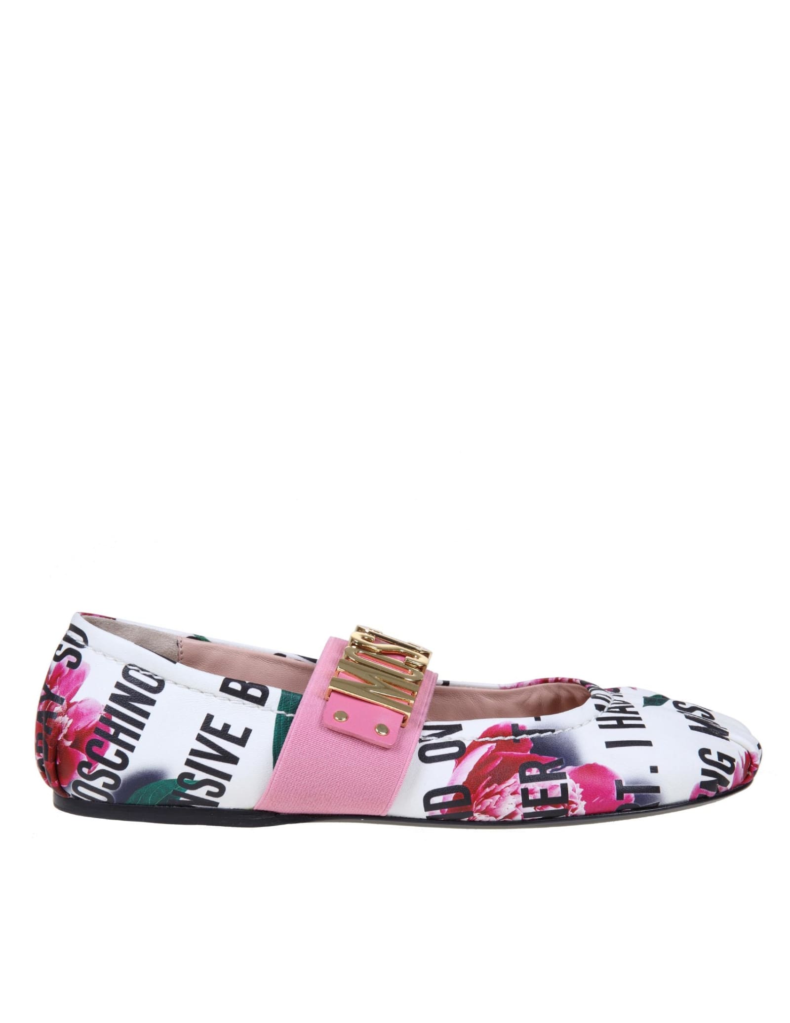 Buy Moschino Flats In Nappa Maxi Lettering online, shop Moschino shoes with free shipping