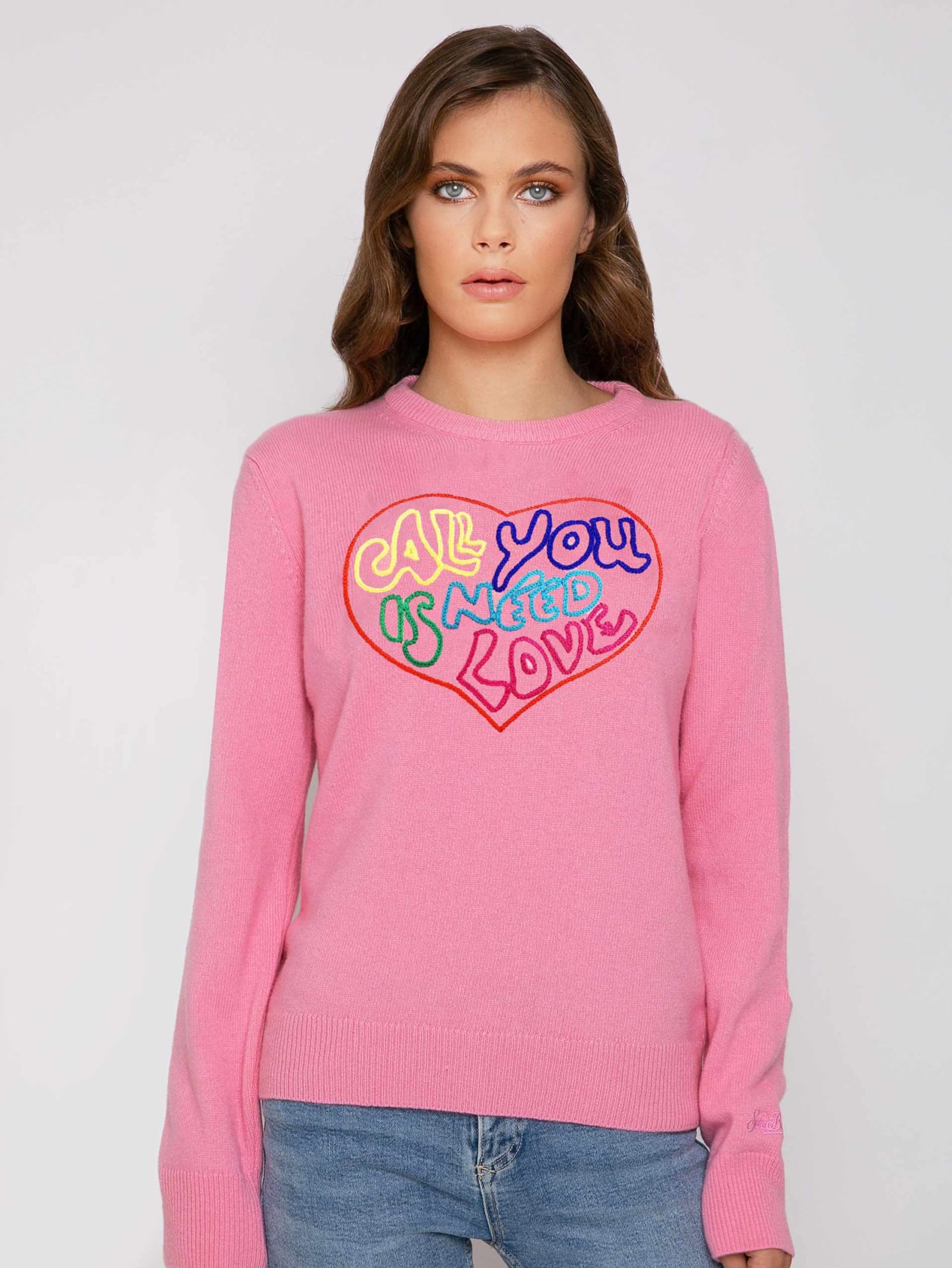 MC2 Saint Barth Woman Pink Sweater All You Need Is Love Embroidery