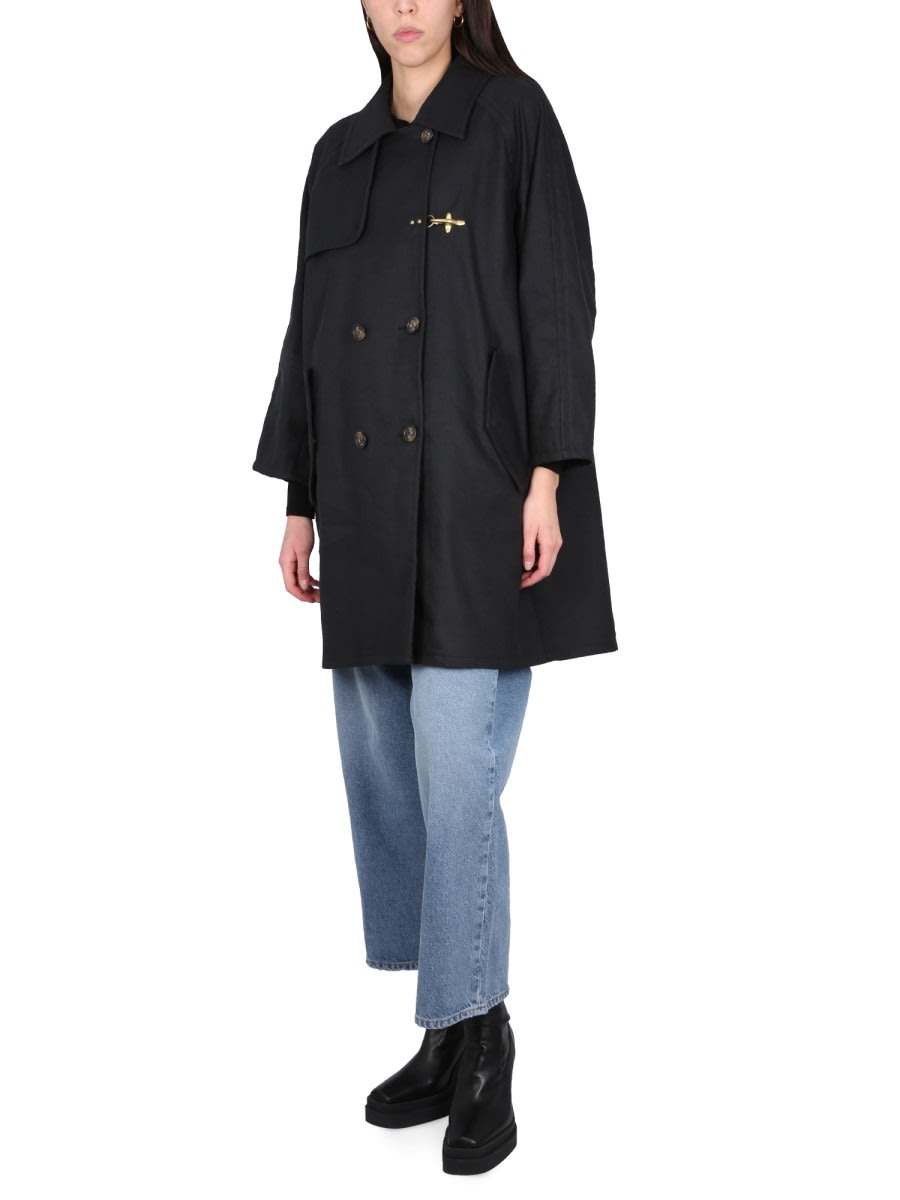 Fay Double-breasted Trench Coat In Black