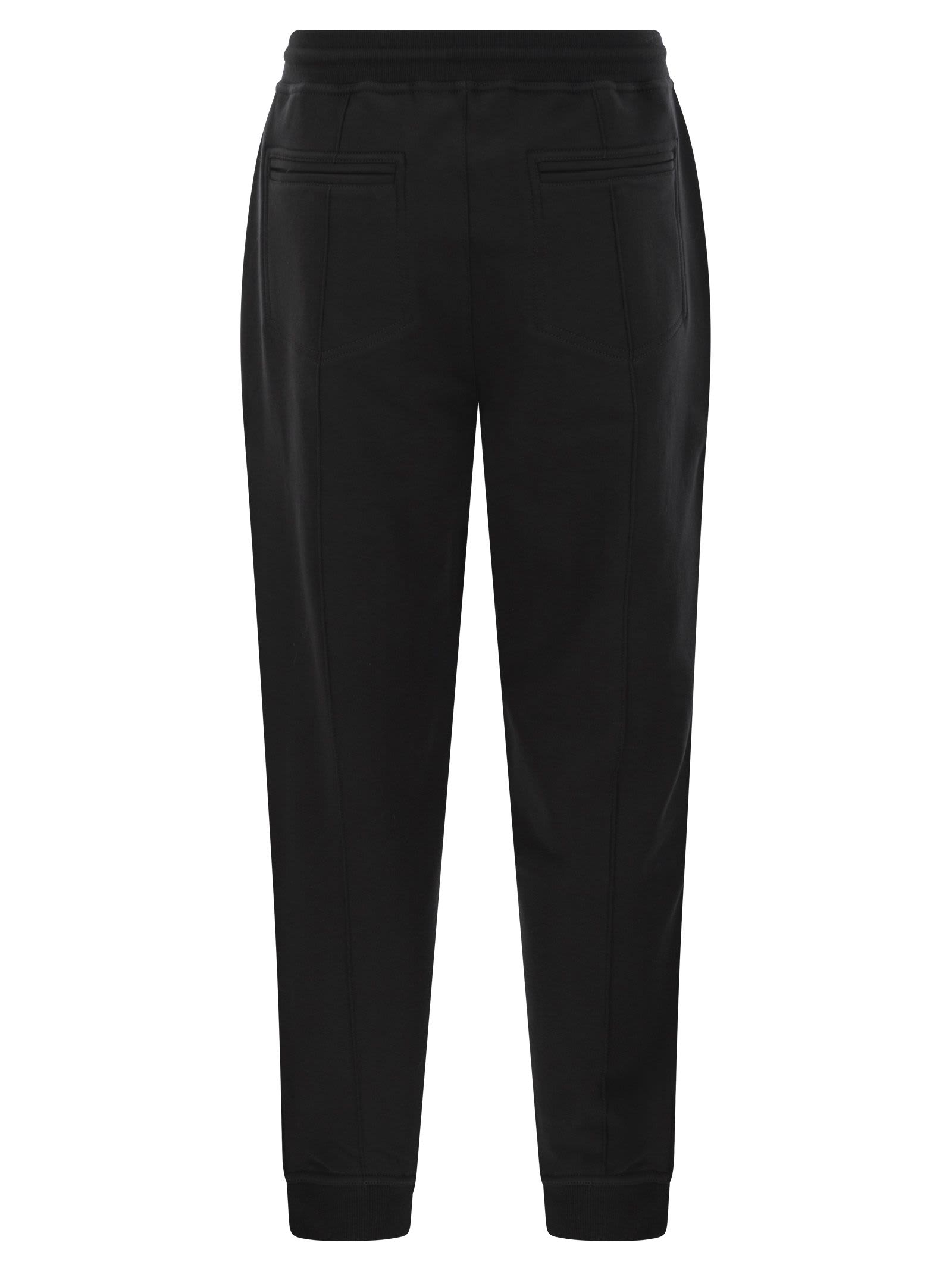 Brunello Cucinelli Techno Cotton Fleece Trousers With Zip On Stretch Bottom, Crete And Piping In Black