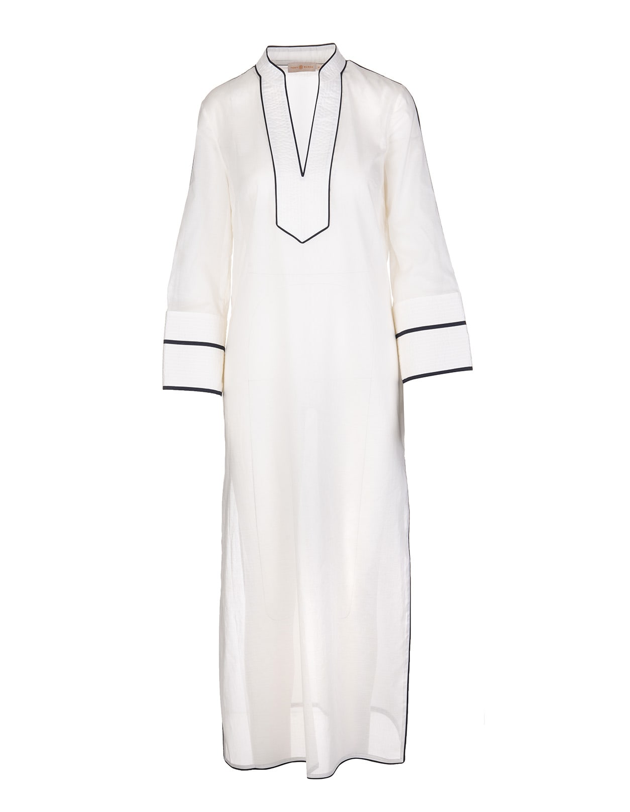 Tory Burch White Long Kaftan With Contrast Finishes